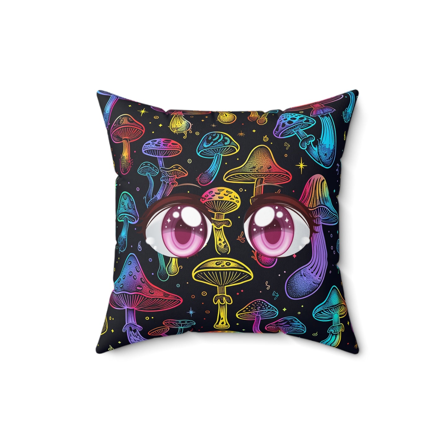 Decorative Spun Polyester Square Pillow, Stylish Mushroom Pattern with Eyes Decor for Home or Office, Great Gift Idea for Any Occasion for Anyone