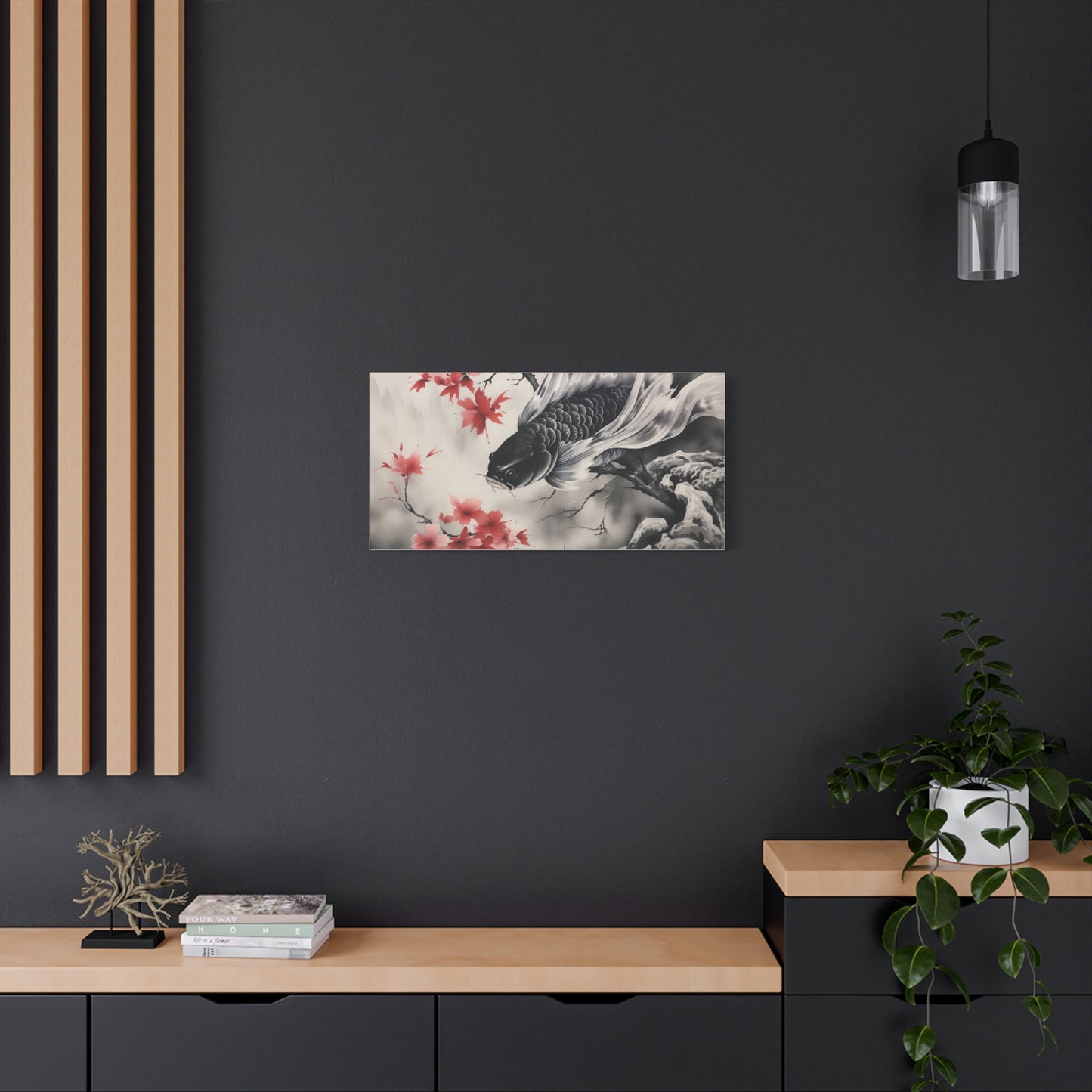 Koi Fish Artwork Canvas Wall Art Print - Elegant Decorative Wall Art with Cherry Blossoms