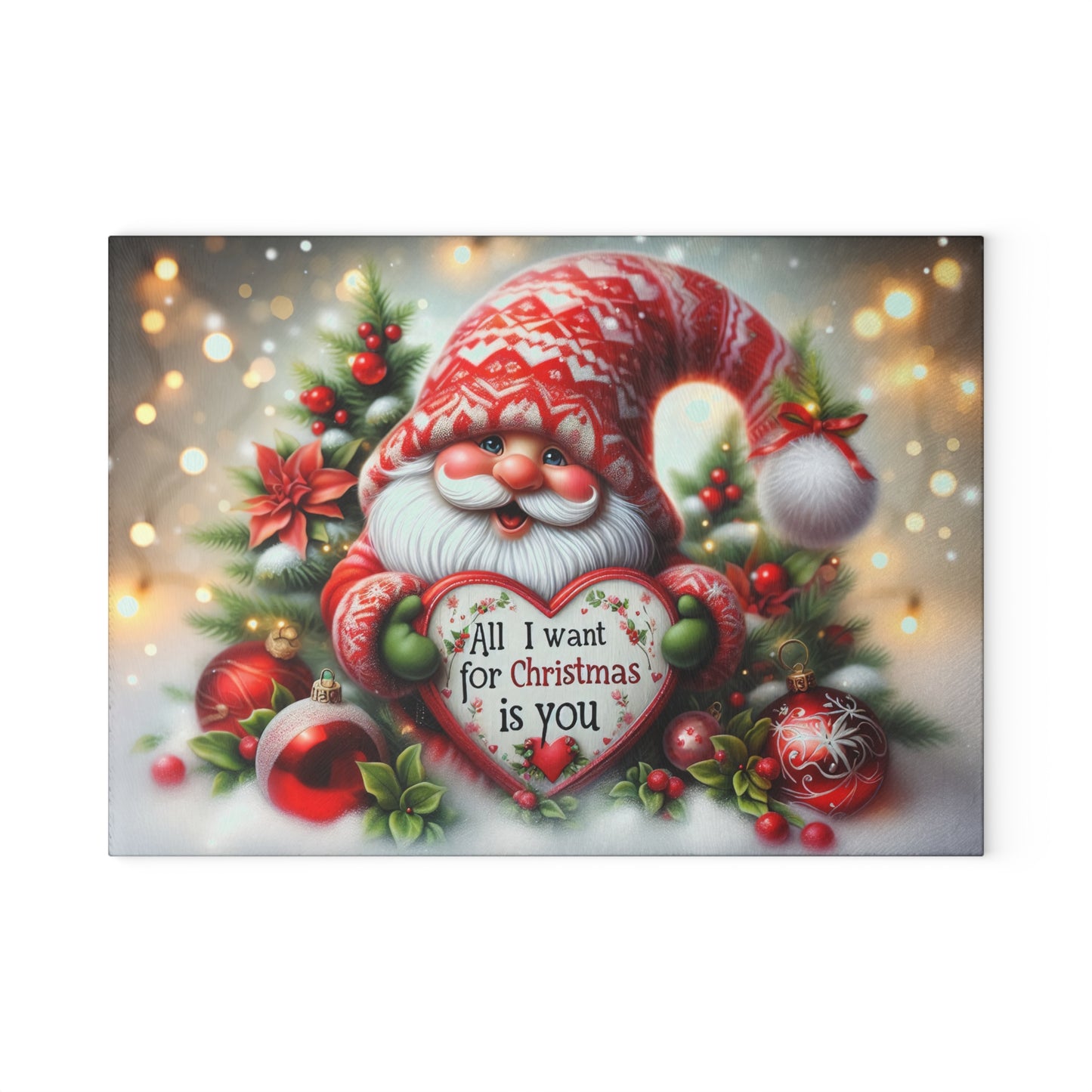 Festive Christmas Glass Cutting Board - Holiday Kitchen Decor with Santa Design