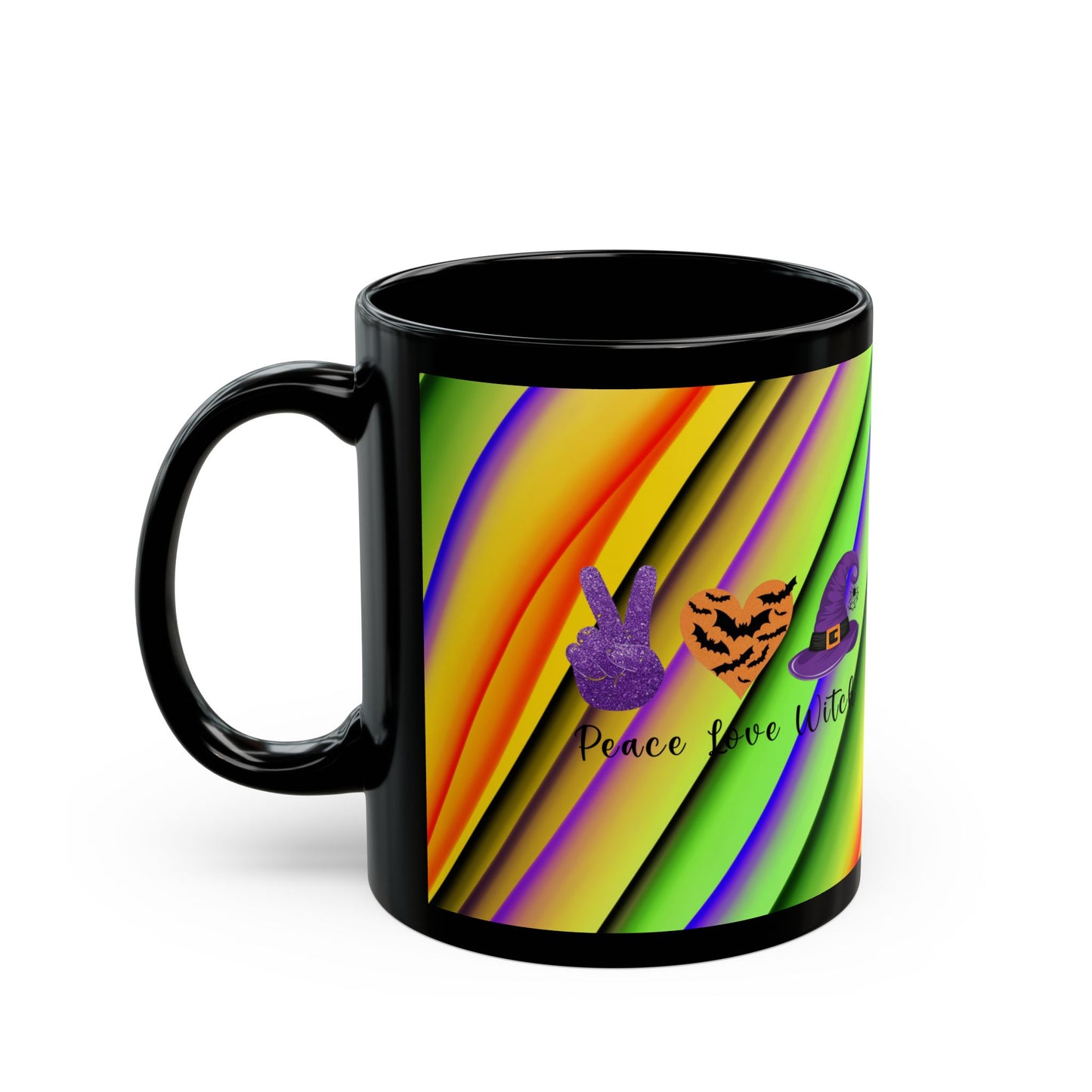 Halloween Theme Black Mug (11oz, 15oz), Halloween Quote, Peace Loving Halloween Lovers, Coffee, Tea, Hot Chocolate Lovers, Great Gift Idea
