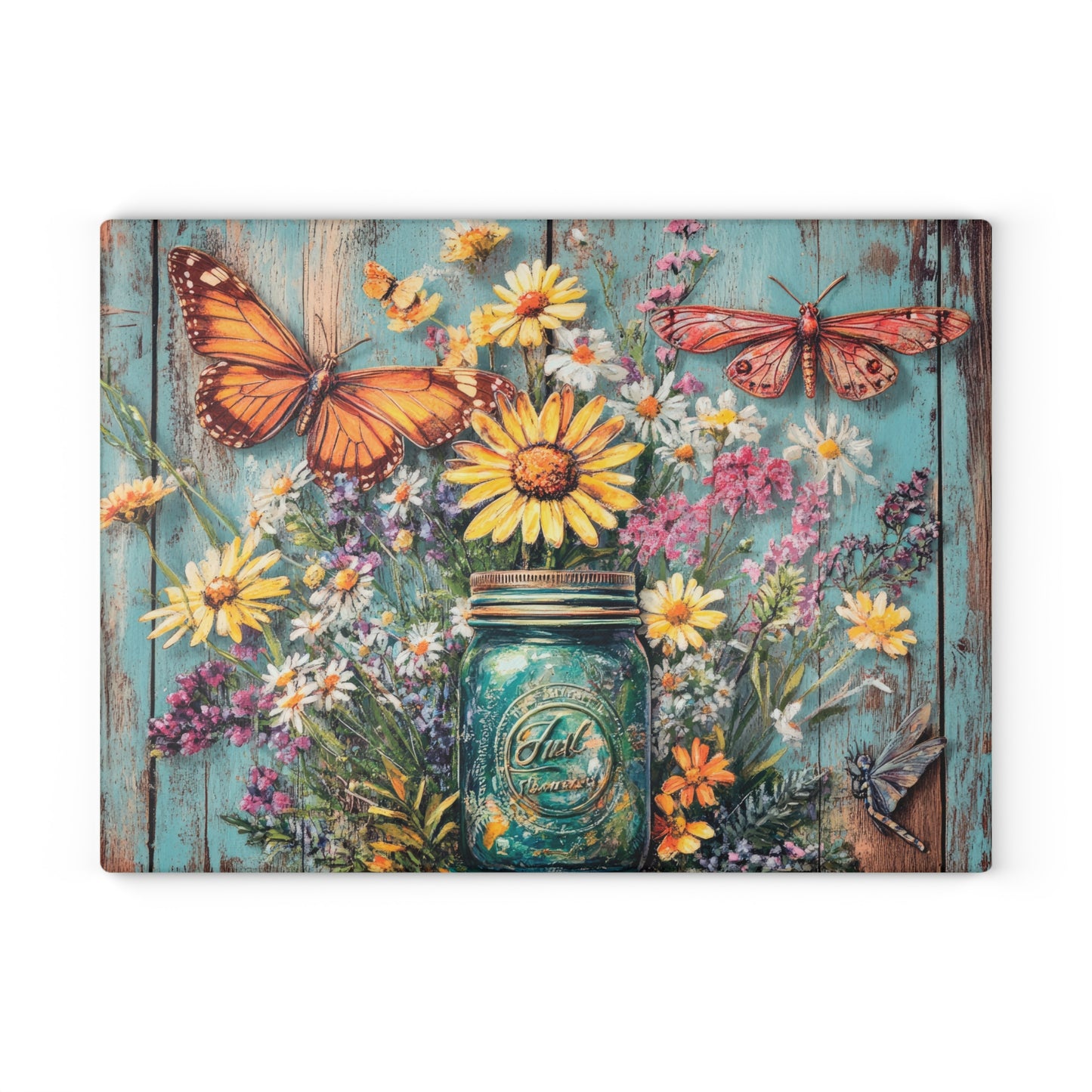 Botanical Beauty Glass Cutting Board with Butterflies and Flowers