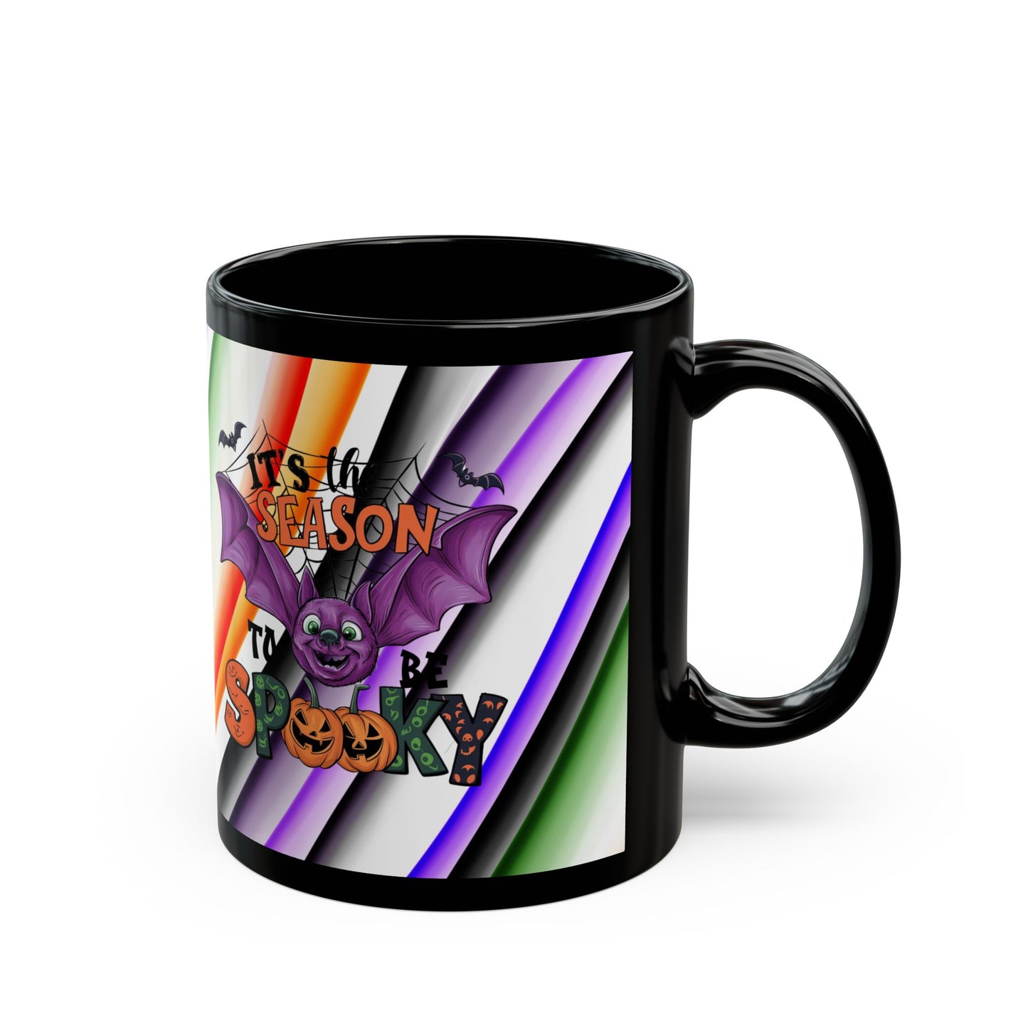 Halloween Theme Black Mug (11oz, 15oz), Cute Halloween Expession, Halloween Lovers, Coffee, Tea, Hot Chocolate Lovers, Festive Gift Idea