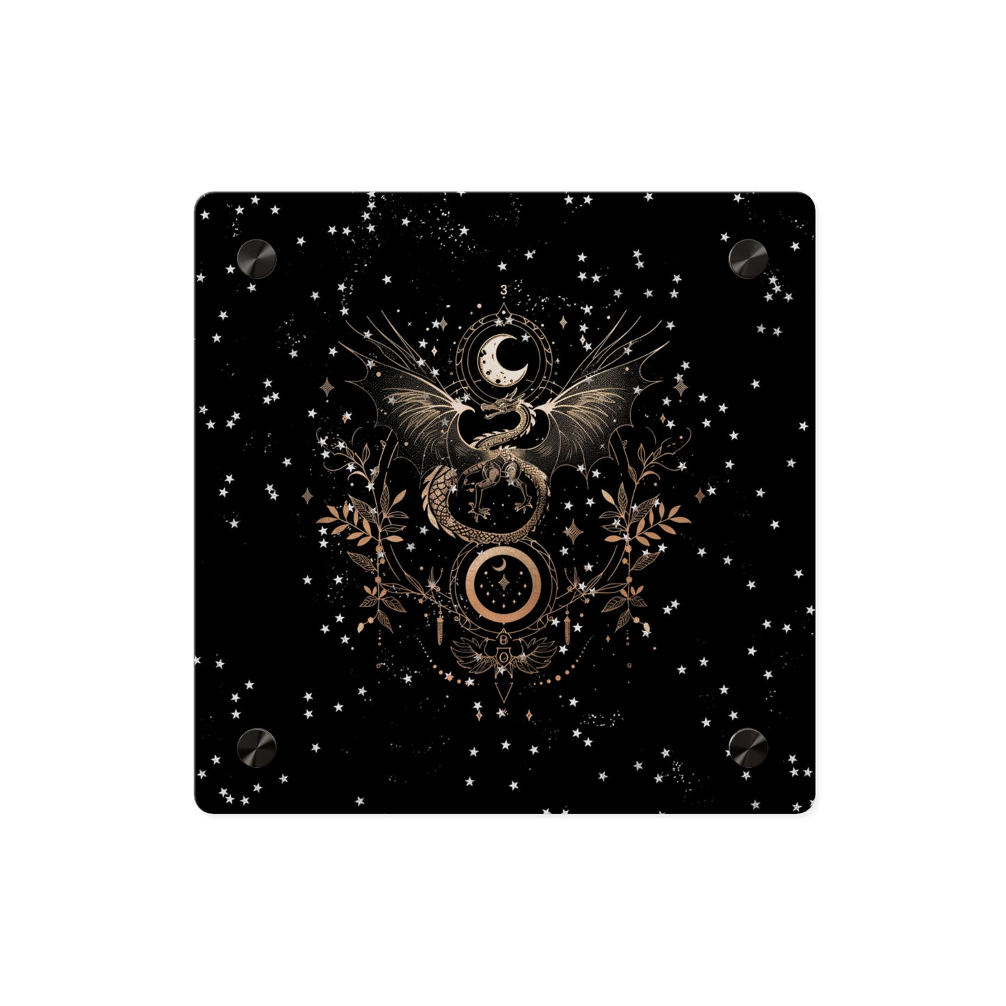 Celestial Acrylic Wall Art Panel - Mystical Dragon with Moon and Stars Decor