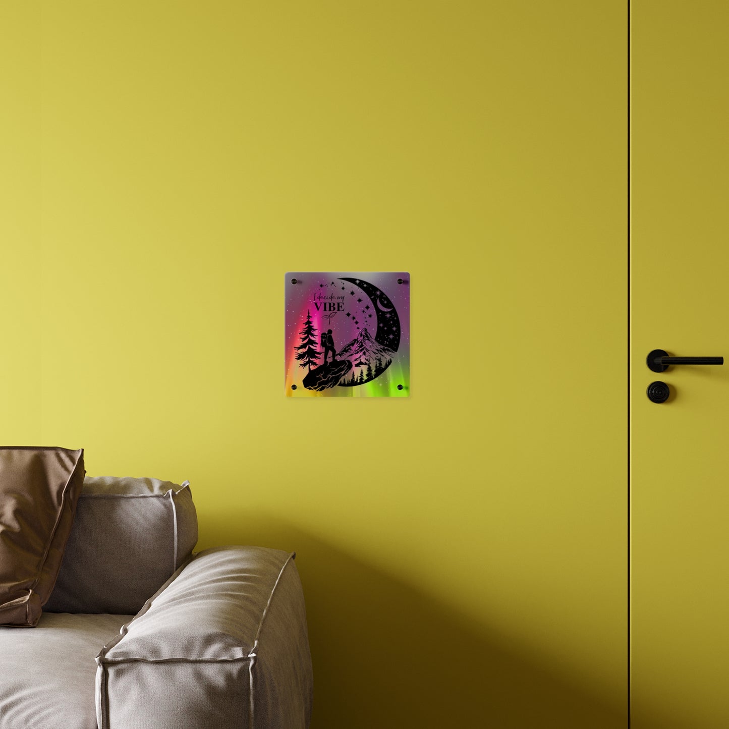 Acrylic Wall Art Panel - Inspirational Quote 'I Decide My Vibe' Hiking Scene