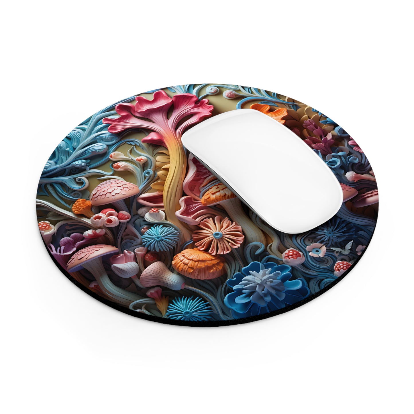 Colorful Floral 3D Desk Mouse Pad - Vibrant Mushroom Design for Home & Office