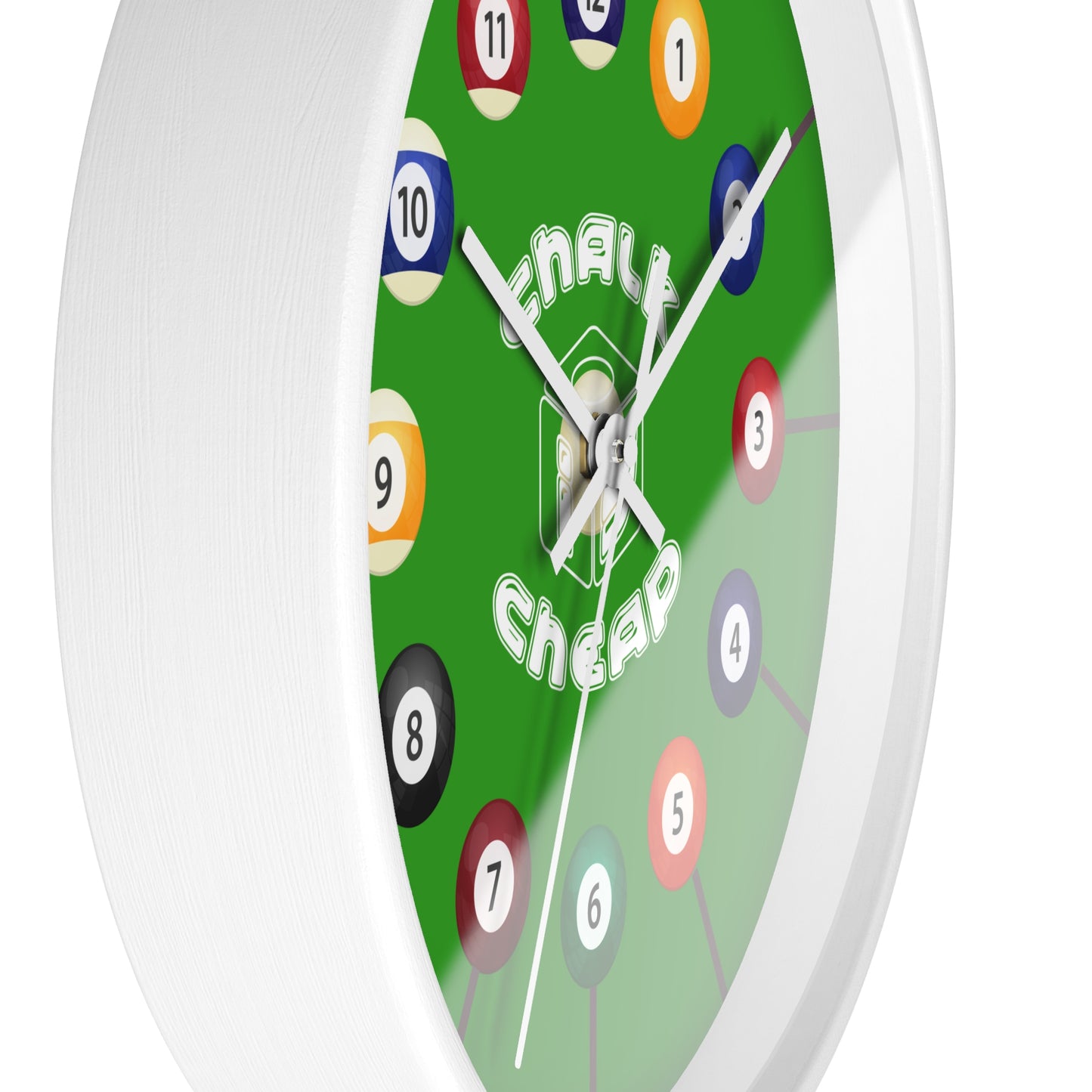 Pool Table Wall Clock — Billiard Balls Design, 'Finally Cheap' Novelty Game Room Clock