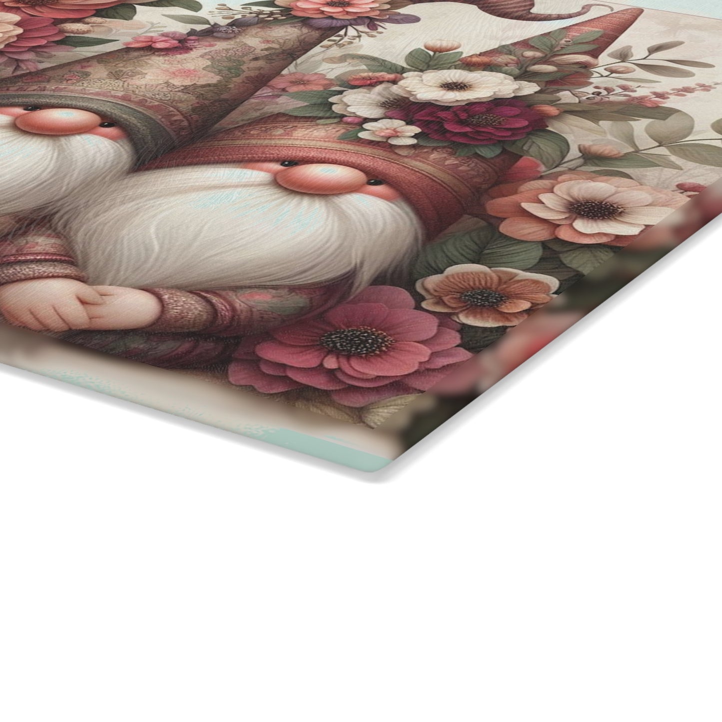 Floral Gnome Glass Cutting Board