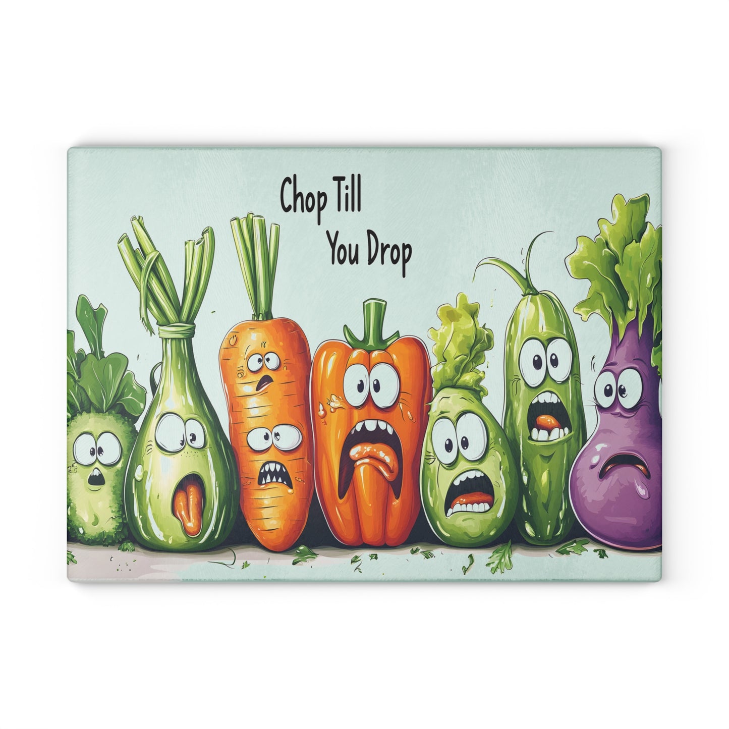 Funny Vegetable Glass Cutting Board - 'Chop Till You Drop' Design