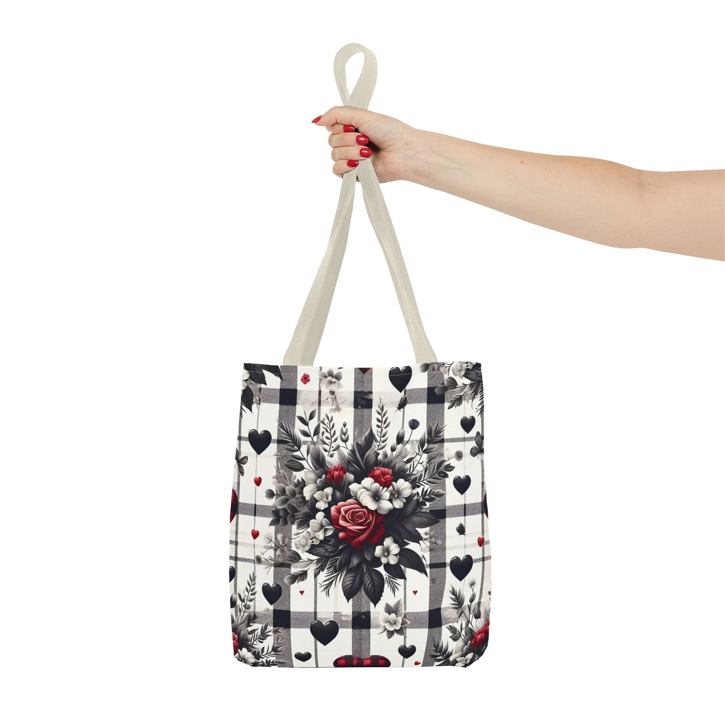 Stylish Valentine Plaid Flower Heart Tote Bag