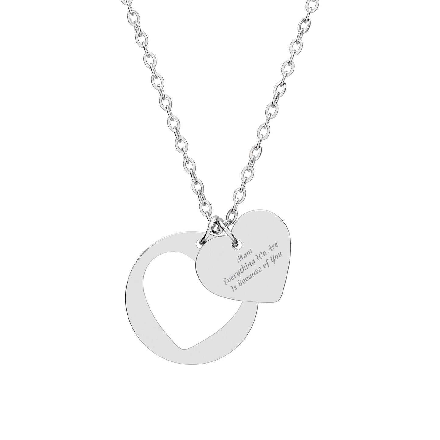 Mom Everything We Are Is Because Of You Necklace - Heart Pendant Silver & Rose Gold