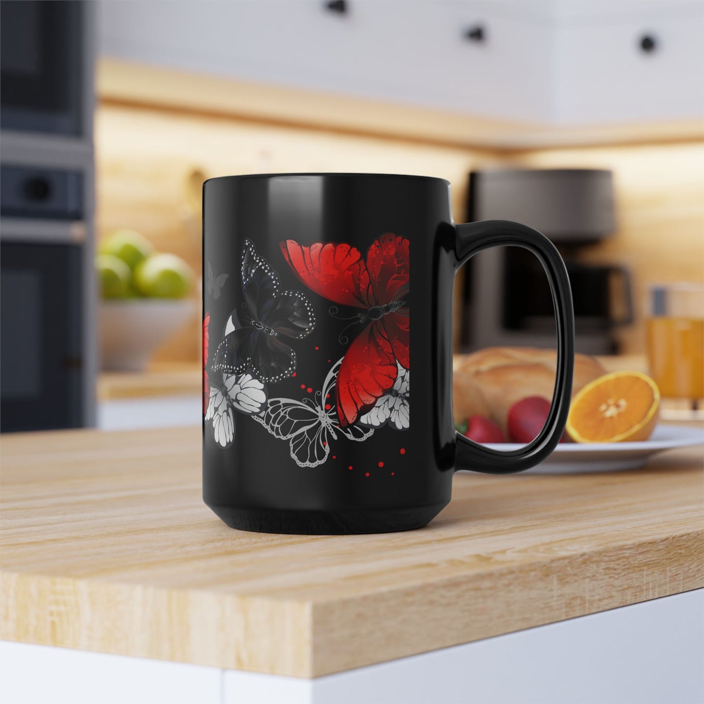 Elegant Butterfly Black Mug - 11oz & 15oz | Perfect Gift for Mothers, Nature Lovers