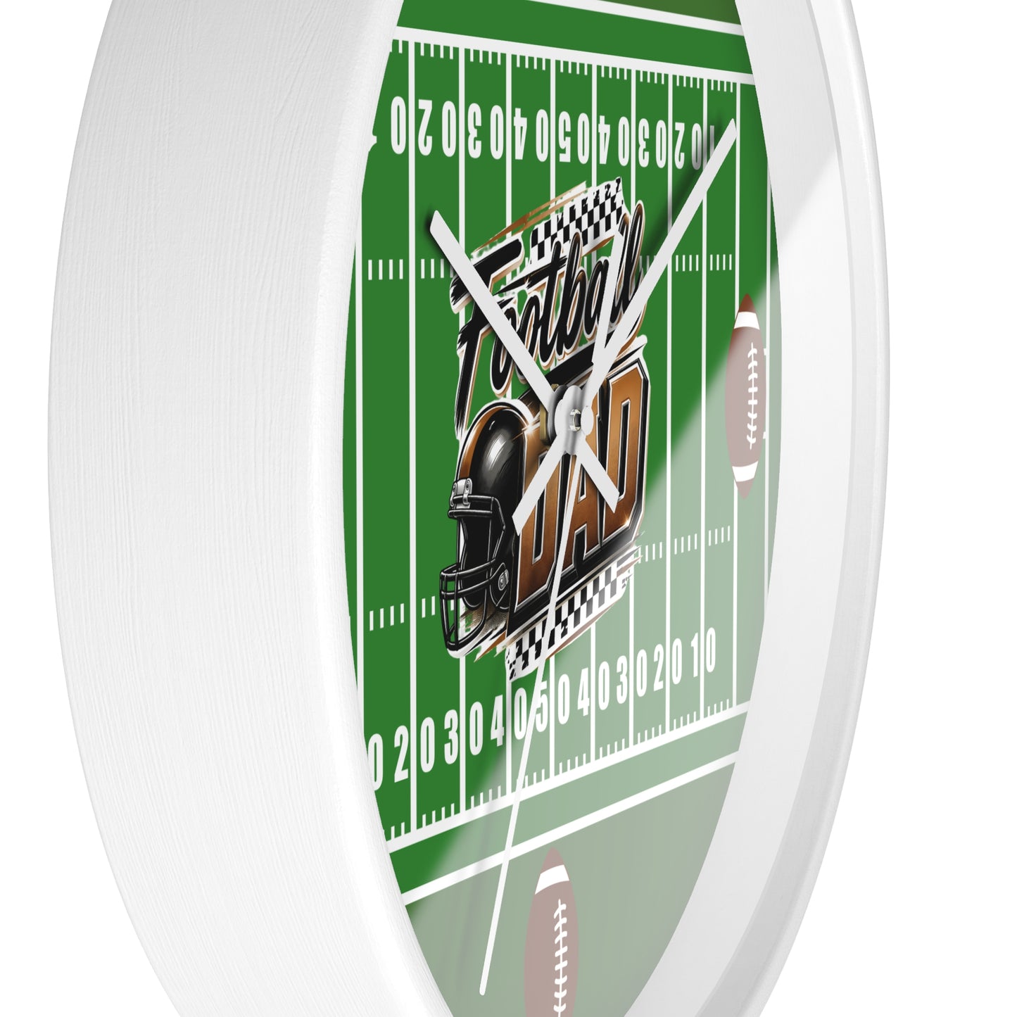 Football Dad Wall Clock — Gridiron Field Design with Helmet & Footballs