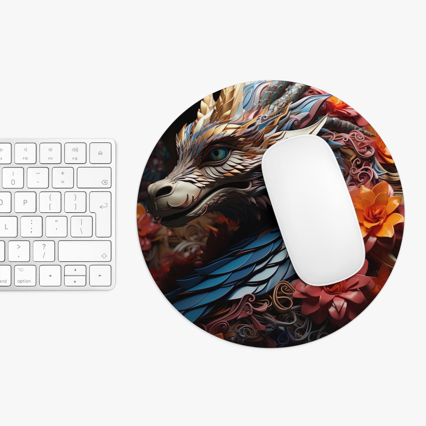 Colorful Dragon Desk Mouse Pad with Floral Design - Artistic & Eye-Catching Desk Accessory