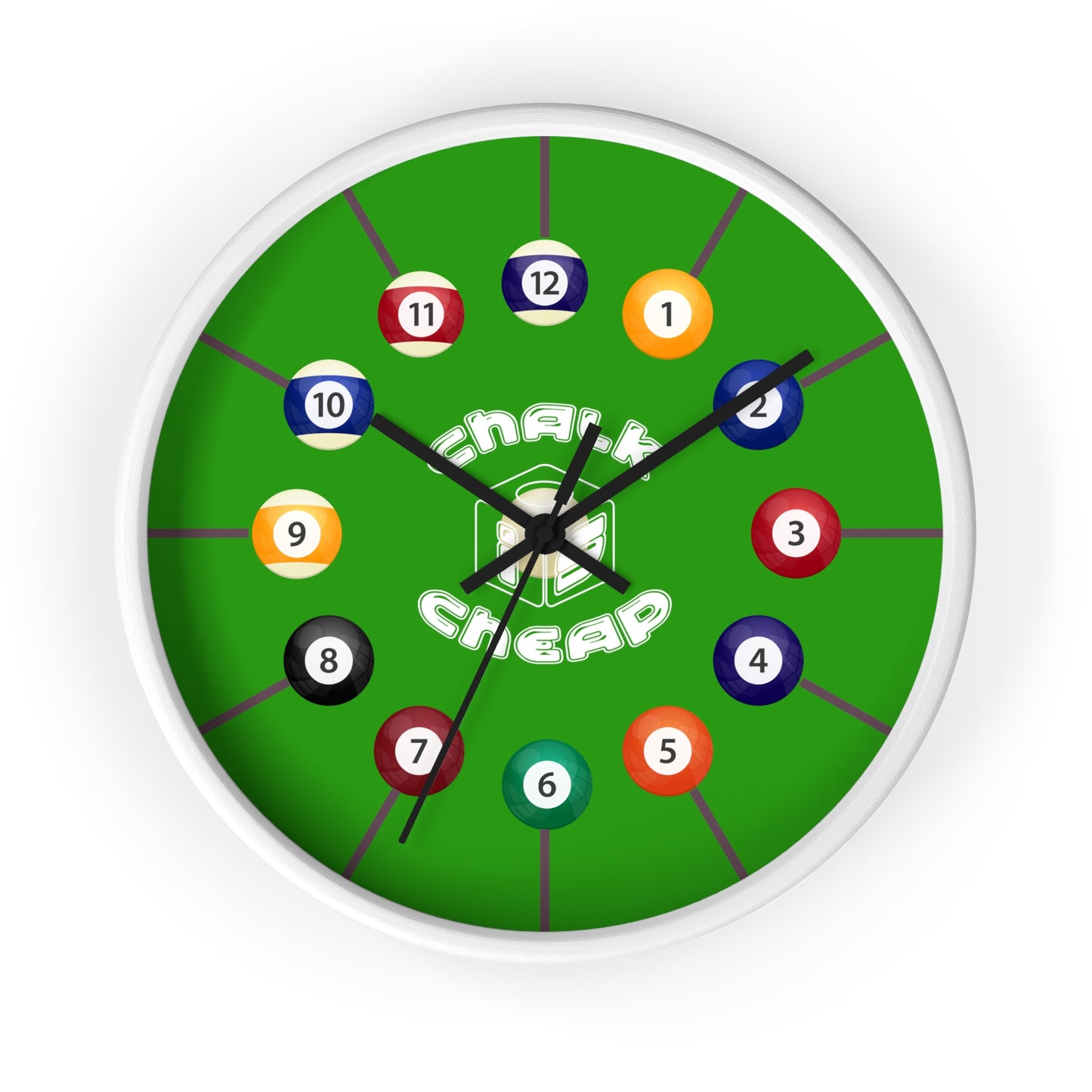Pool Table Wall Clock — Billiard Balls Design, 'Finally Cheap' Novelty Game Room Clock