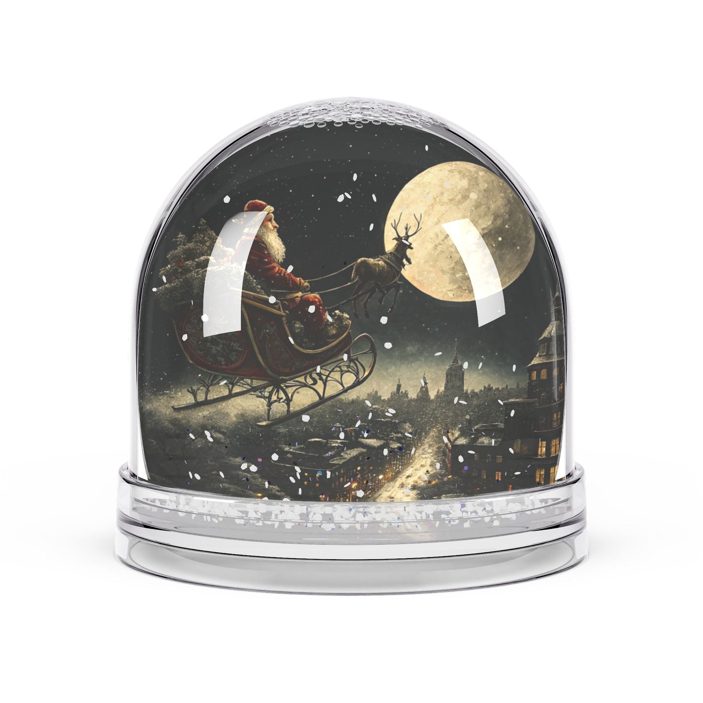 Santa Night Snow Globe – Moonlight Sleigh Christmas