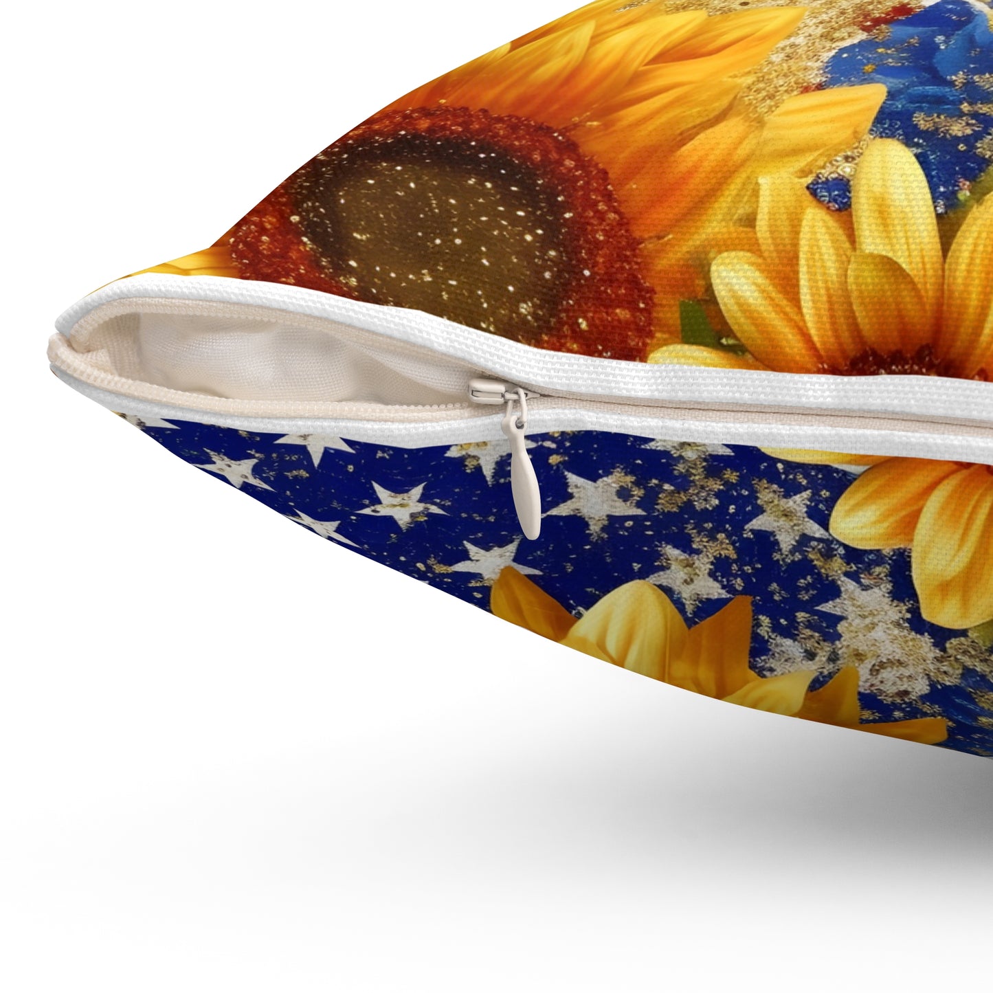 Patriotic with Sunflowers Spun Polyester Square Pillow, Home or Office Decor, Accent for Any Room, Festive for the Holiday or Everyday