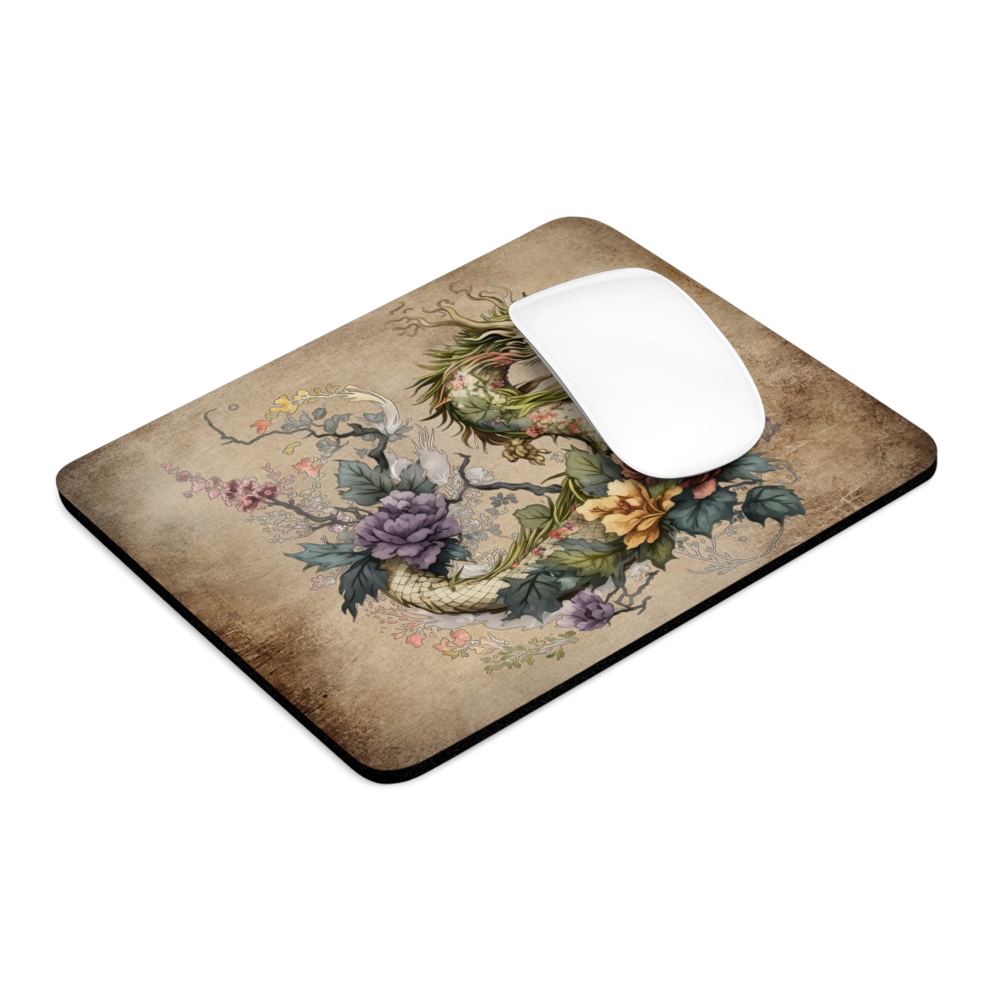 Elegant Floral Dragon Desk Mouse Pad - Perfect for Home Office Decor