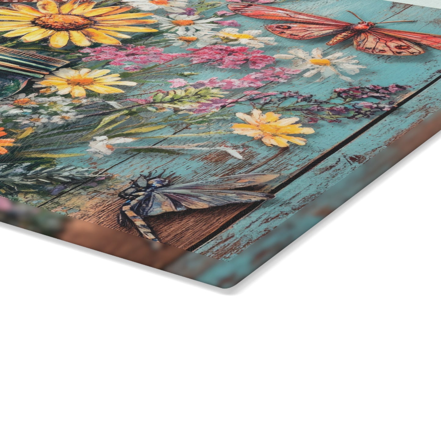 Botanical Beauty Glass Cutting Board with Butterflies and Flowers