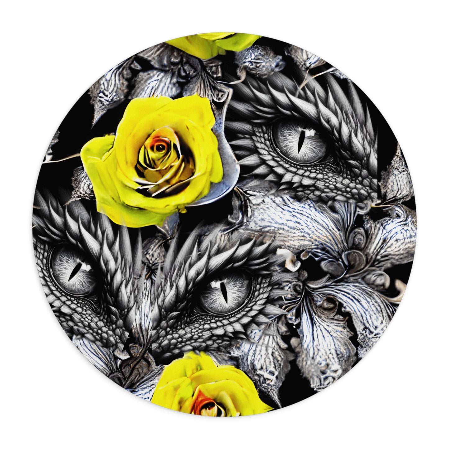 Detailed Dragon Eyes and Yellow Rose Desk Mouse Pad, Laptop Accessory, Gaming Gear, Office Decor, Gift for Him/Her
