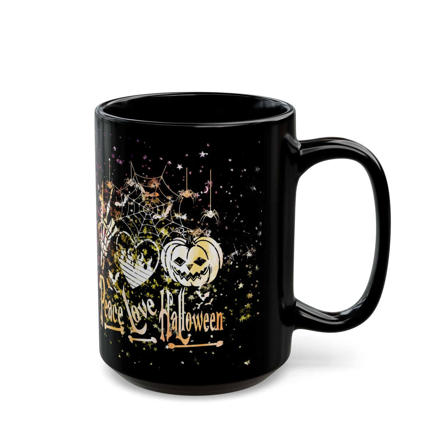 Halloween-Themed Black Mug | Peace Love Halloween Design, Spooky Coffee Cup, Fall Gift, Haunted House Decor, October Celebration