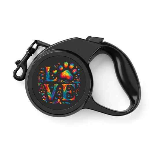 Retractable Pet Leash — 'LOVE' Rainbow Paw Print Design