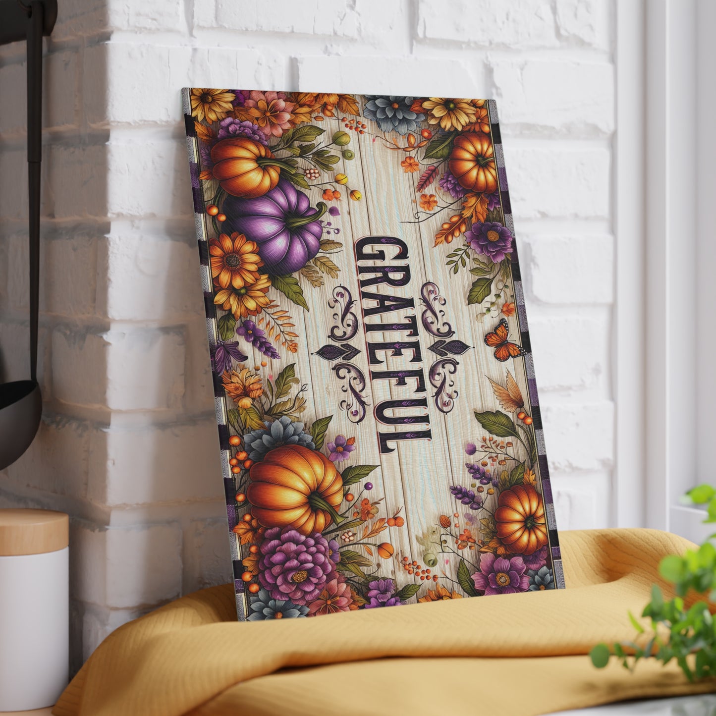 Thanksgiving Grateful Glass Cutting Board