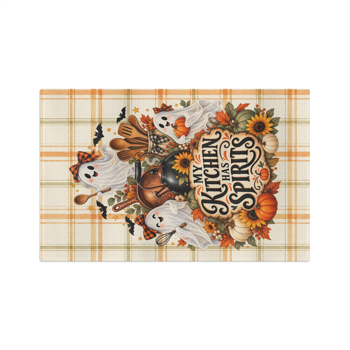 My Kitchen Has Spirits Halloween Ghosts Microfiber Tea Towel