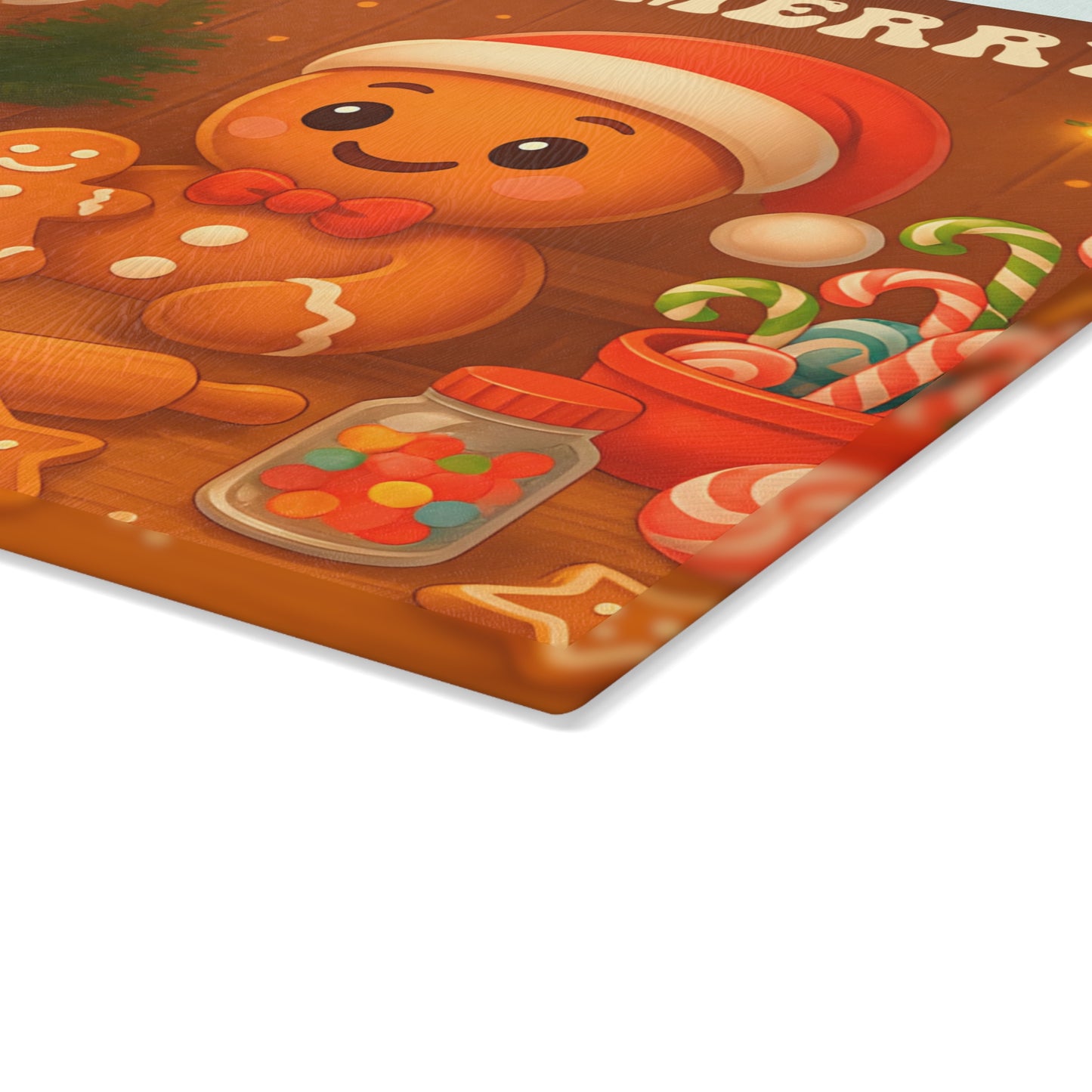 Festive Gingerbread Glass Cutting Board - "Bake & Be Merry"