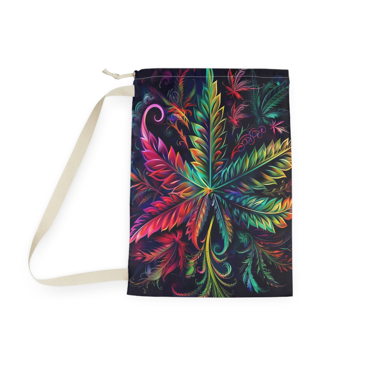Laundry Bag — Vibrant Botanical Leaf Print Drawstring Laundry Bag