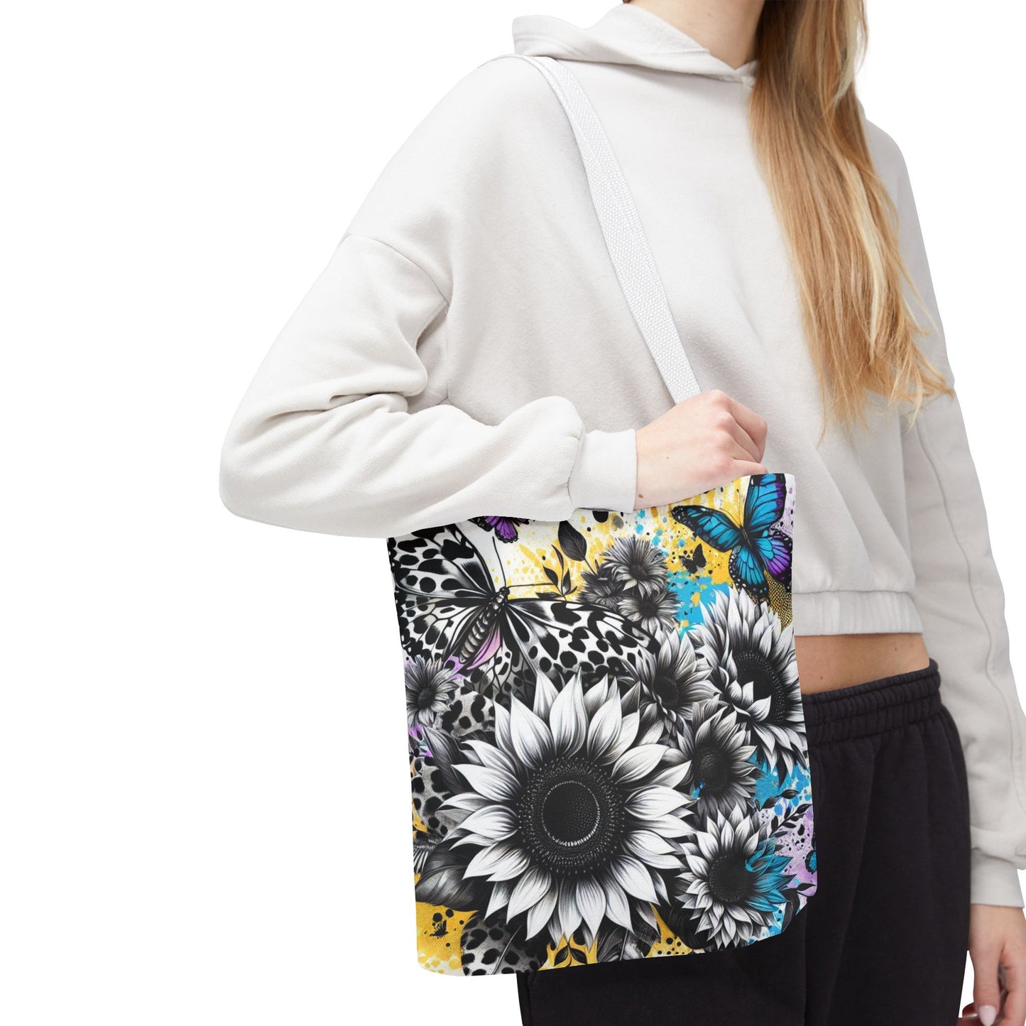 Sunflower & Butterflies Tote Bag — Color Splash Floral All-Over Print