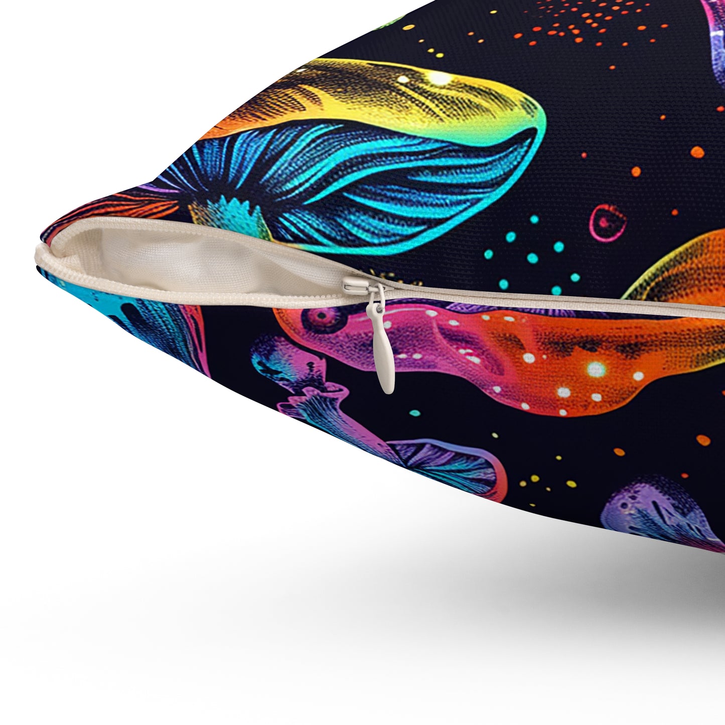 Decorative Spun Polyester Square Pillow, Stylish Mushroom Pattern with Eyes Decor for Home or Office, Gift Idea for Any Occasion for Anyone