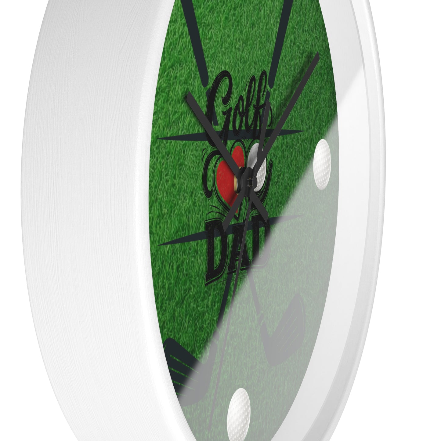 Golf Dad Wall Clock - Green Turf with Golf Ball & Clubs Father's Day Clock