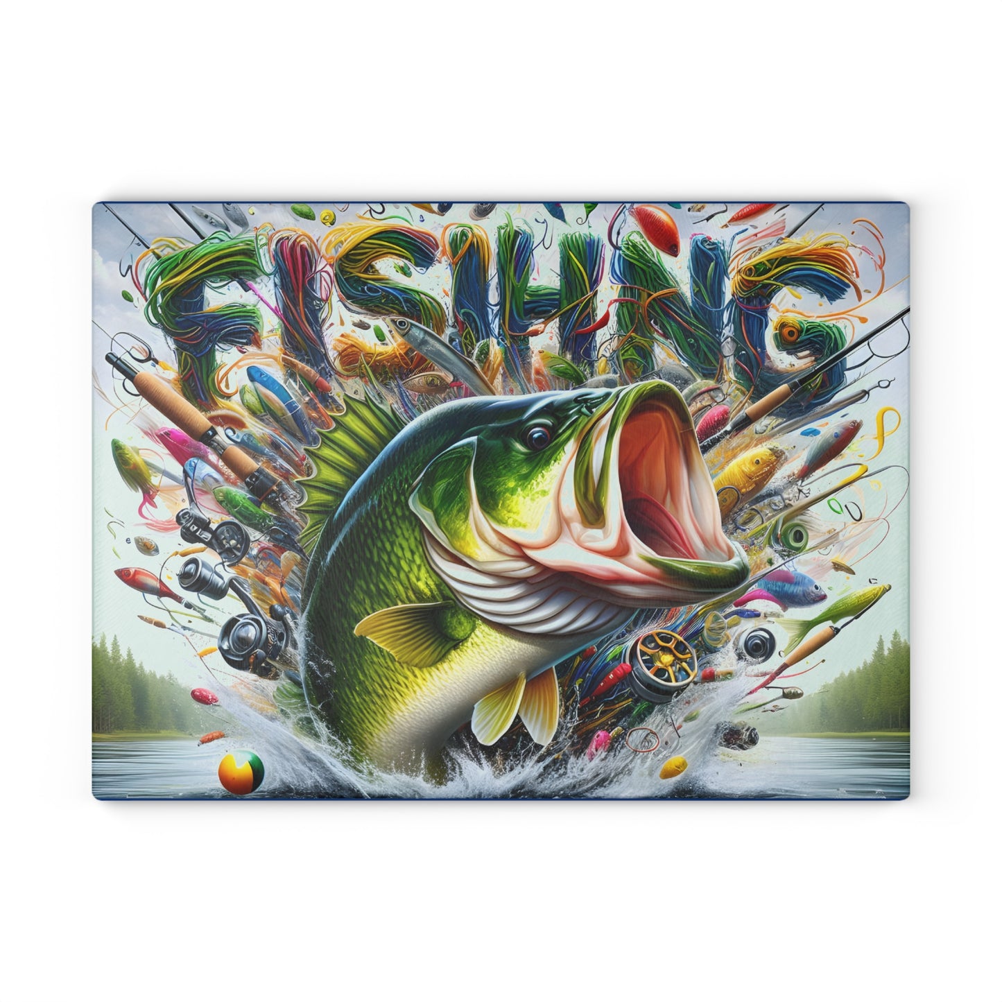 Vibrant Fishing Glass Cutting Board