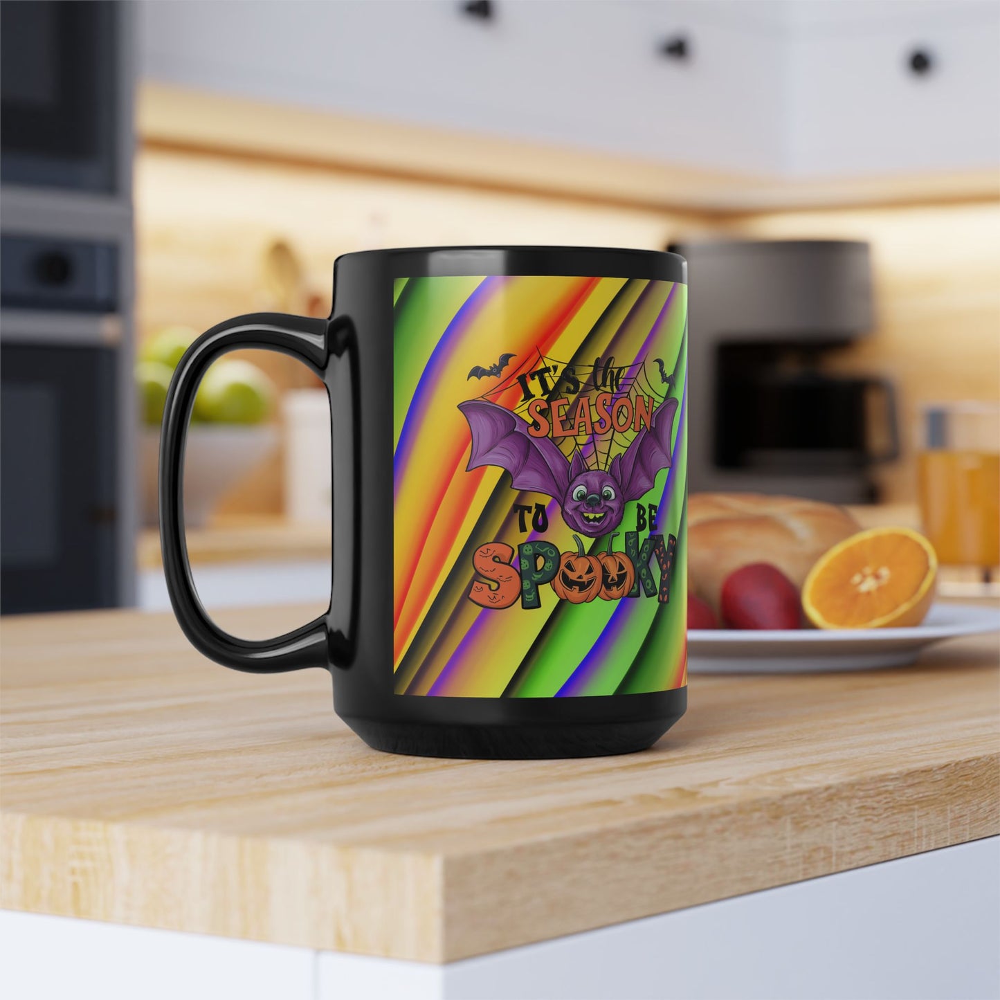 Halloween Theme Black Mug (11oz, 15oz), Cute Halloween Expression, Halloween Lovers, Coffee, Tea, Hot Chocolate Lovers Gift Idea