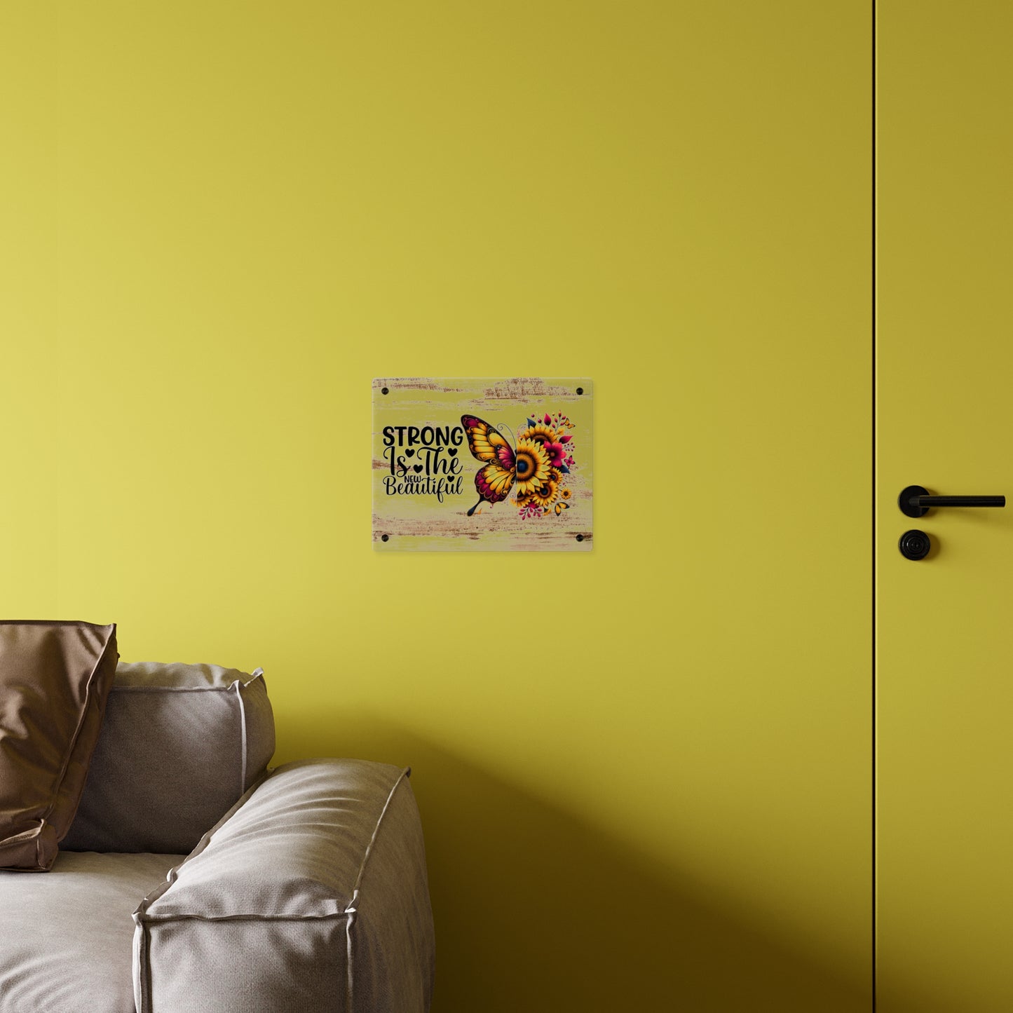 Acrylic Wall Art Panel - Inspirational Quote "Strong is the New Beautiful" Wall Decor