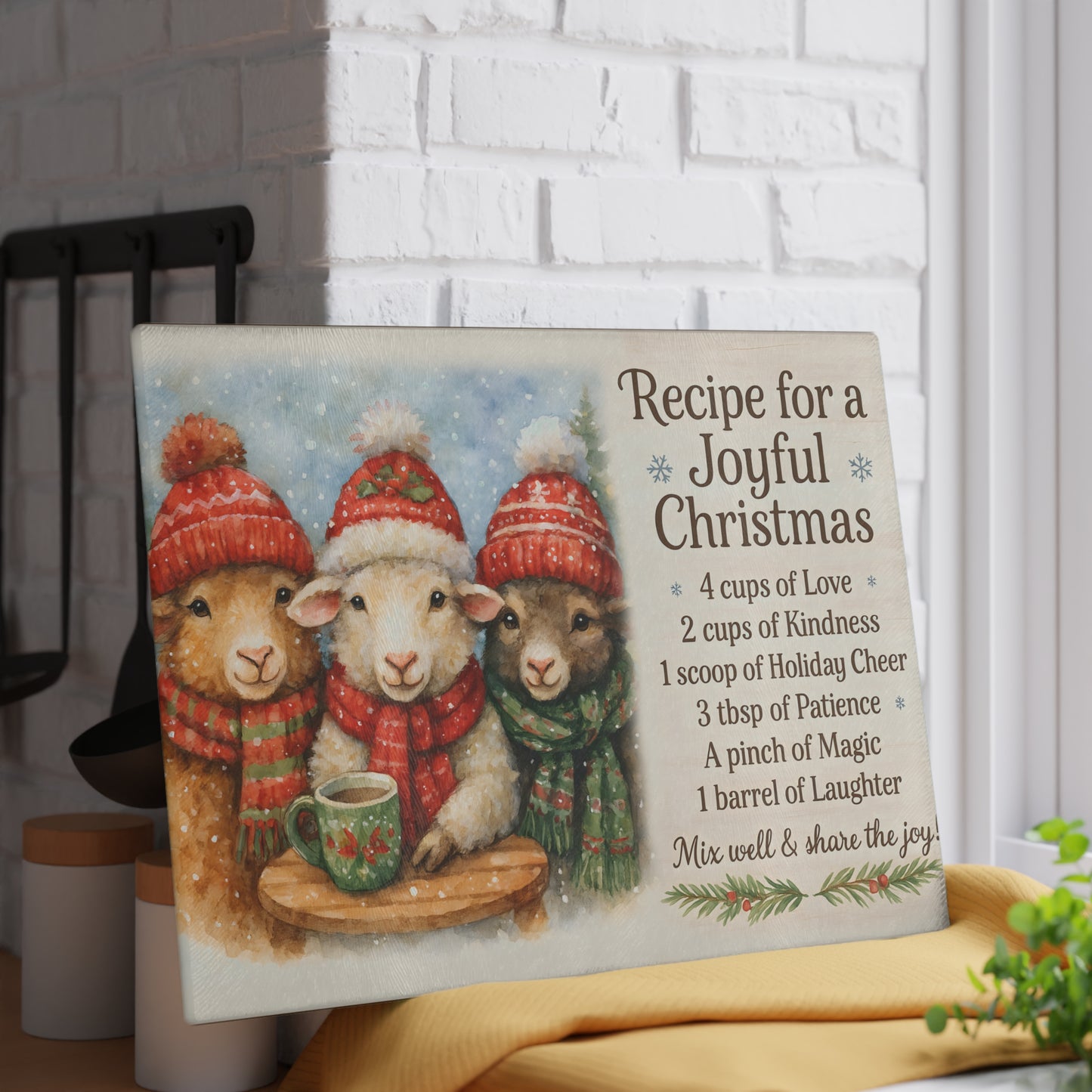 Joyful Christmas Recipe Glass Cutting Board