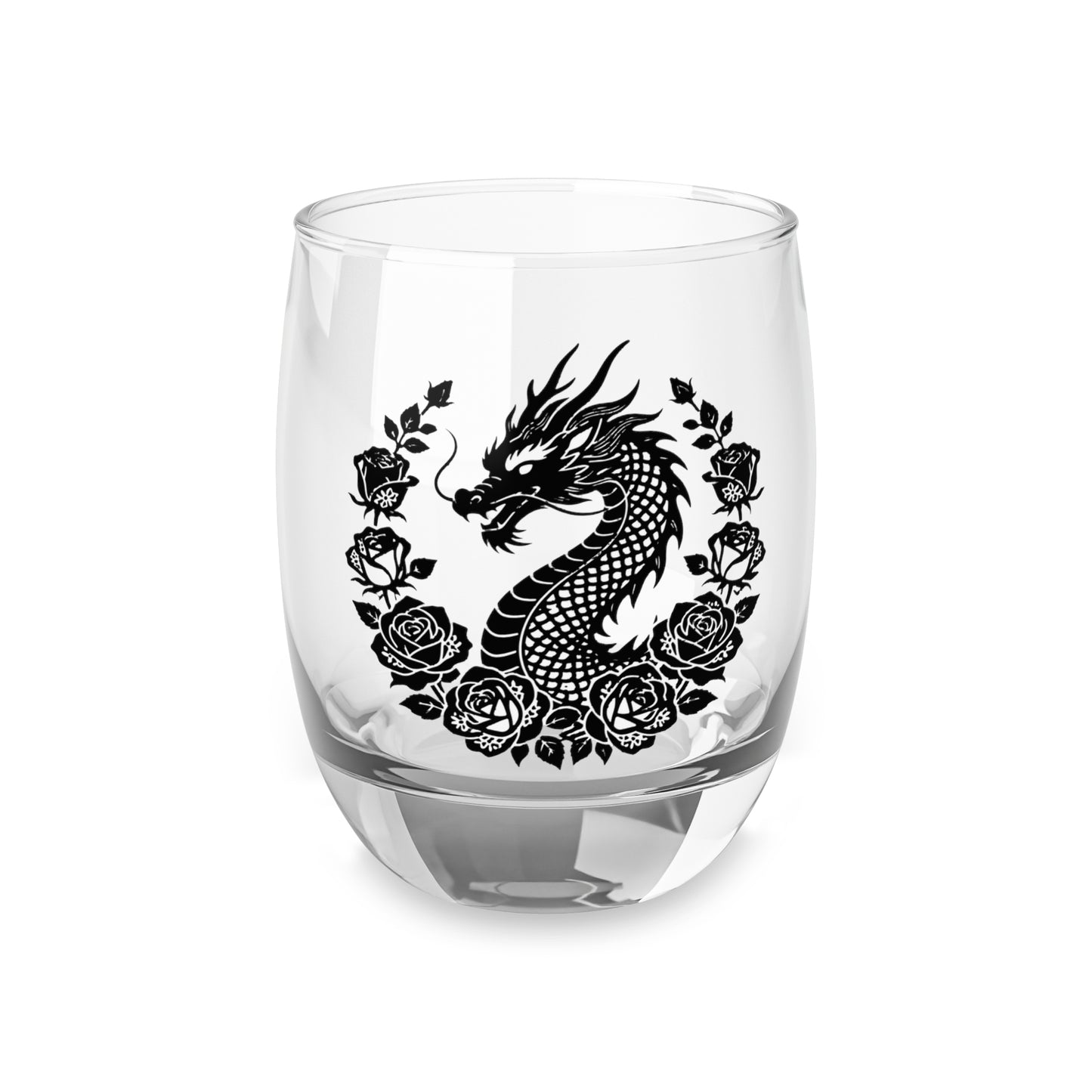 Dragon & Roses Whiskey Glass 6oz — Etched Black Dragon Whiskey