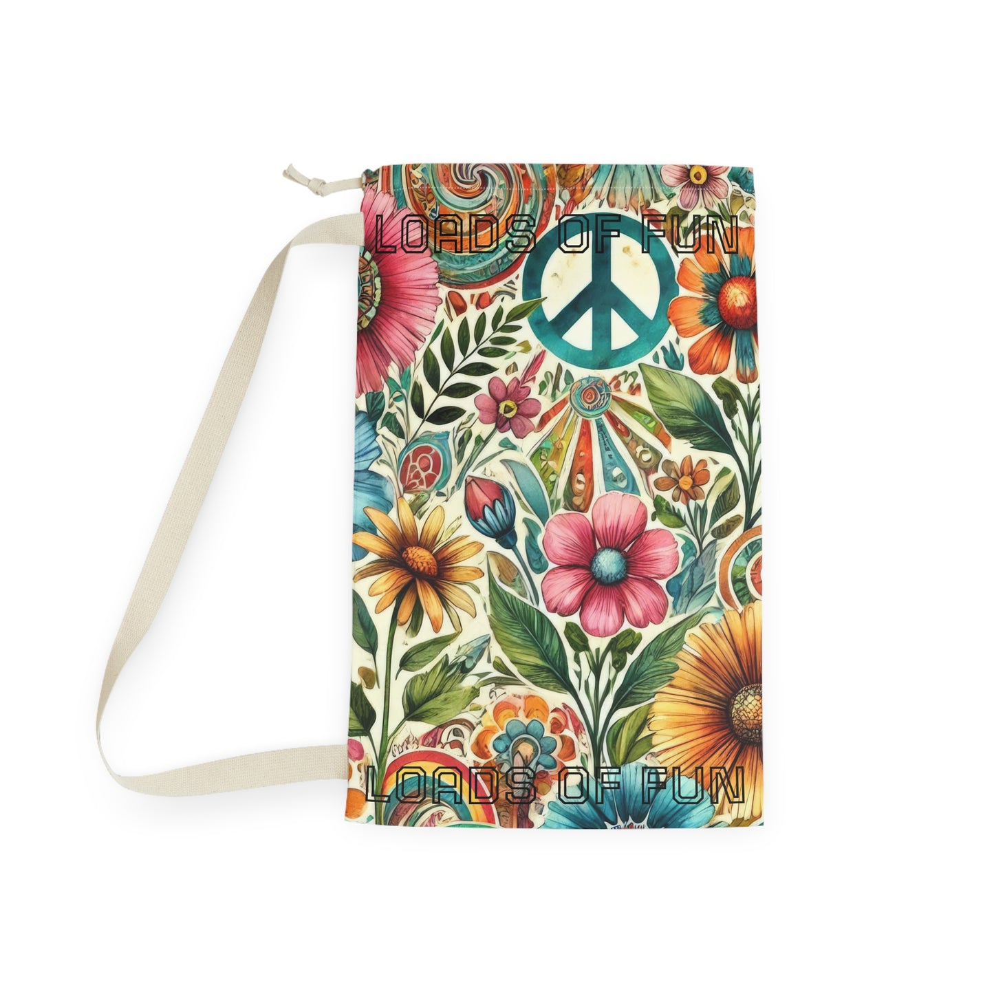 Boho Floral Peace Sign Laundry Bag — 'Loads of Fun' Drawstring Hamper