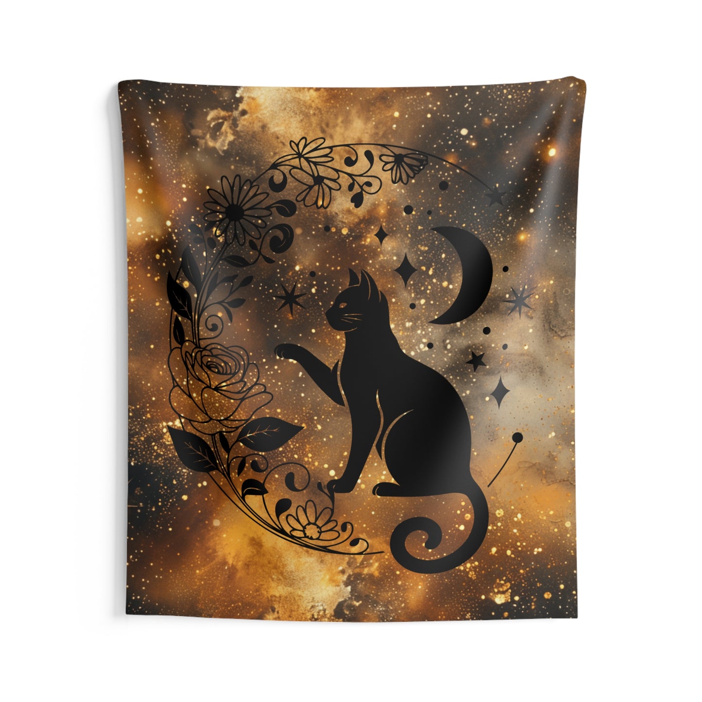 Celestial Cat Indoor Wall Tapestry | Boho Room Decor, Astrology Wall Art, Cat Lover Gift, Bedroom Wall Hanging, Cozy Home Accent