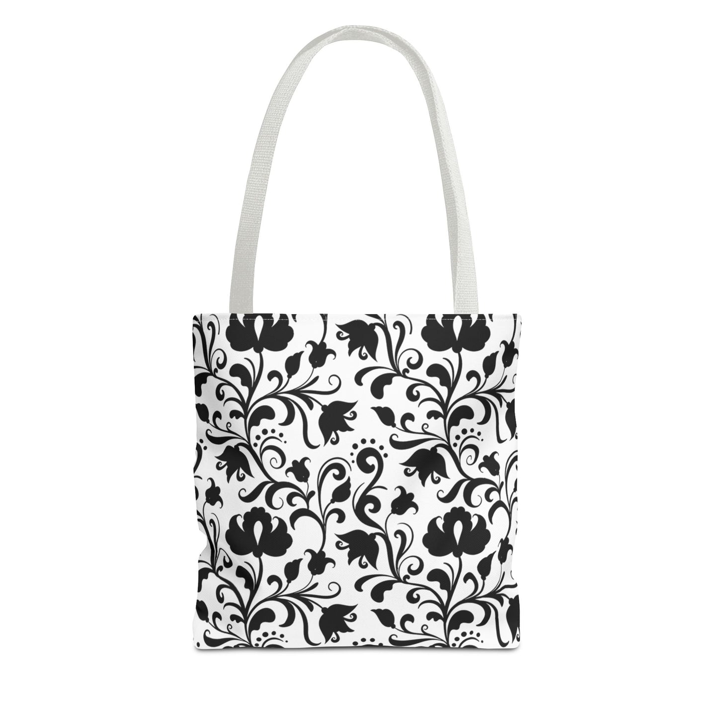 Black and White Floral Tote Bag - Stylish AOP Fashion Everyday Gift