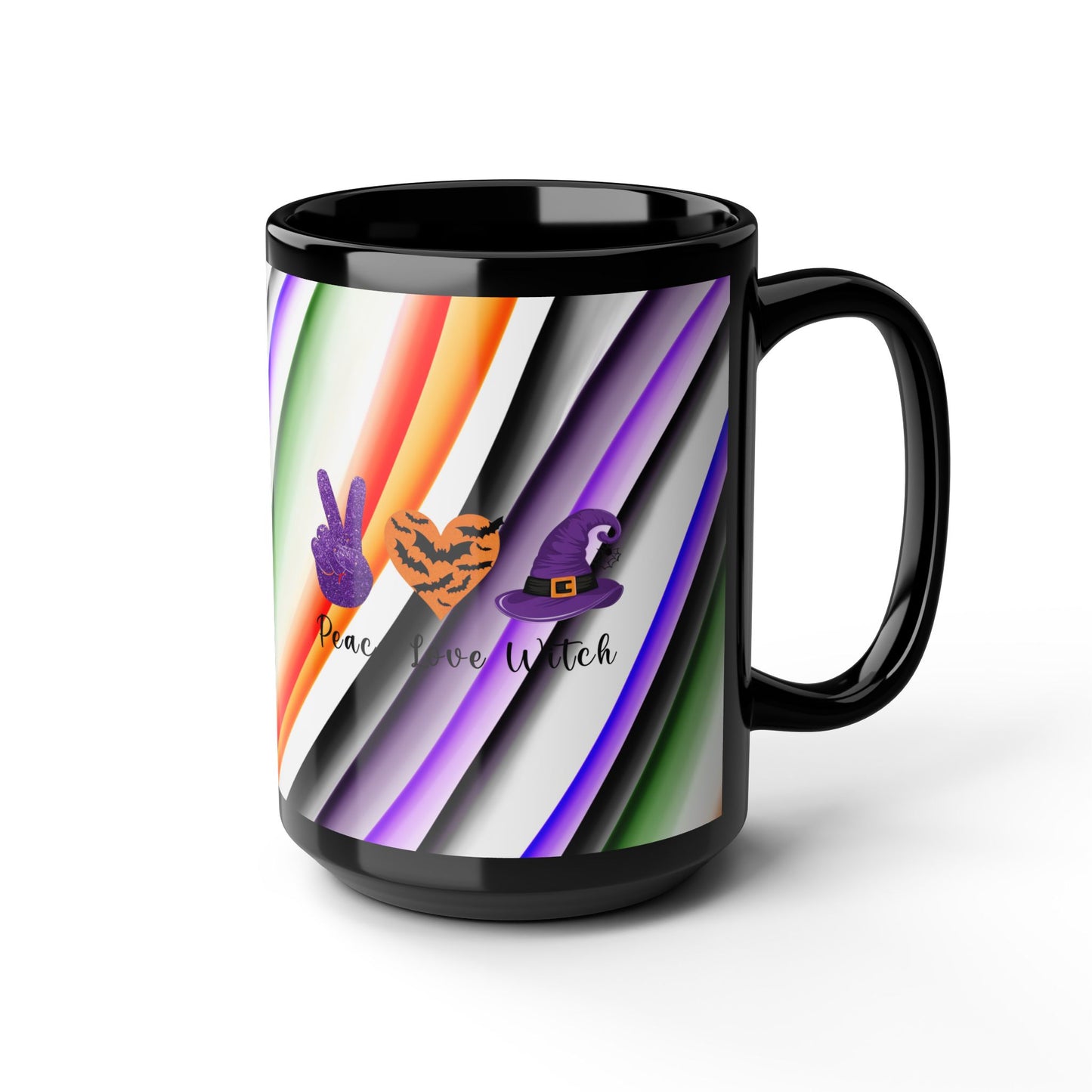 Halloween Theme Black Mug (11oz, 15oz), Peace Loving Halloween Lovers, Coffee, Tea, Hot Chocolate Lovers, Gift Idea for Any Occasion for Anyone