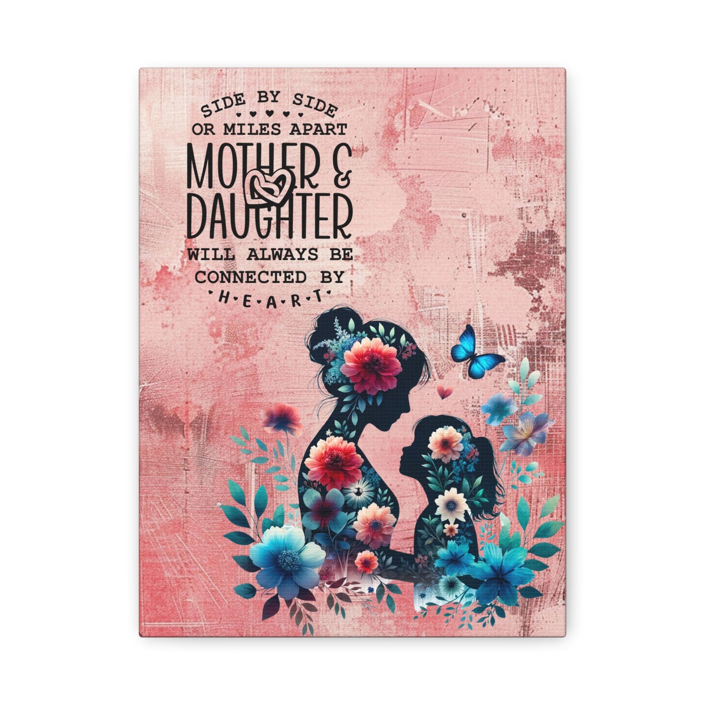 Mother-Daughter Love With Floral And Butterfly Canvas Wall Art Print