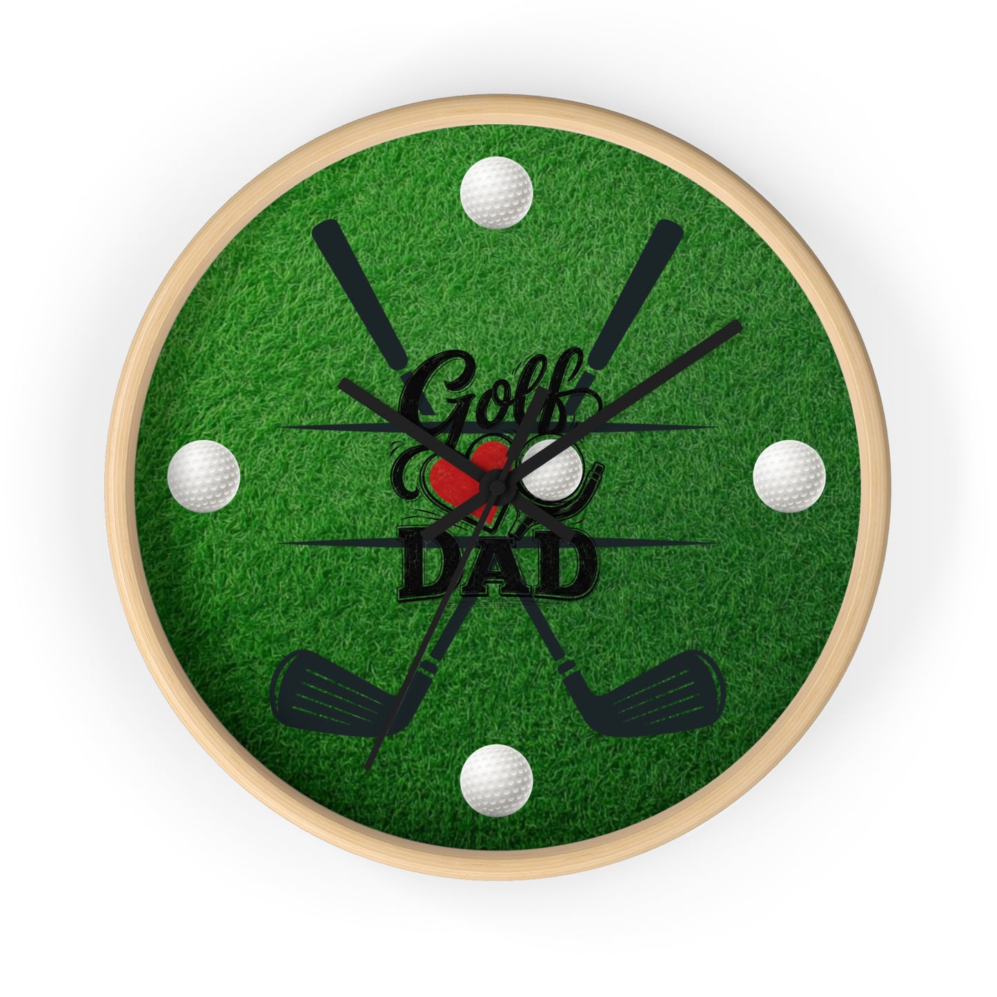 Golf Dad Wall Clock - Green Turf with Golf Ball & Clubs Father's Day Clock