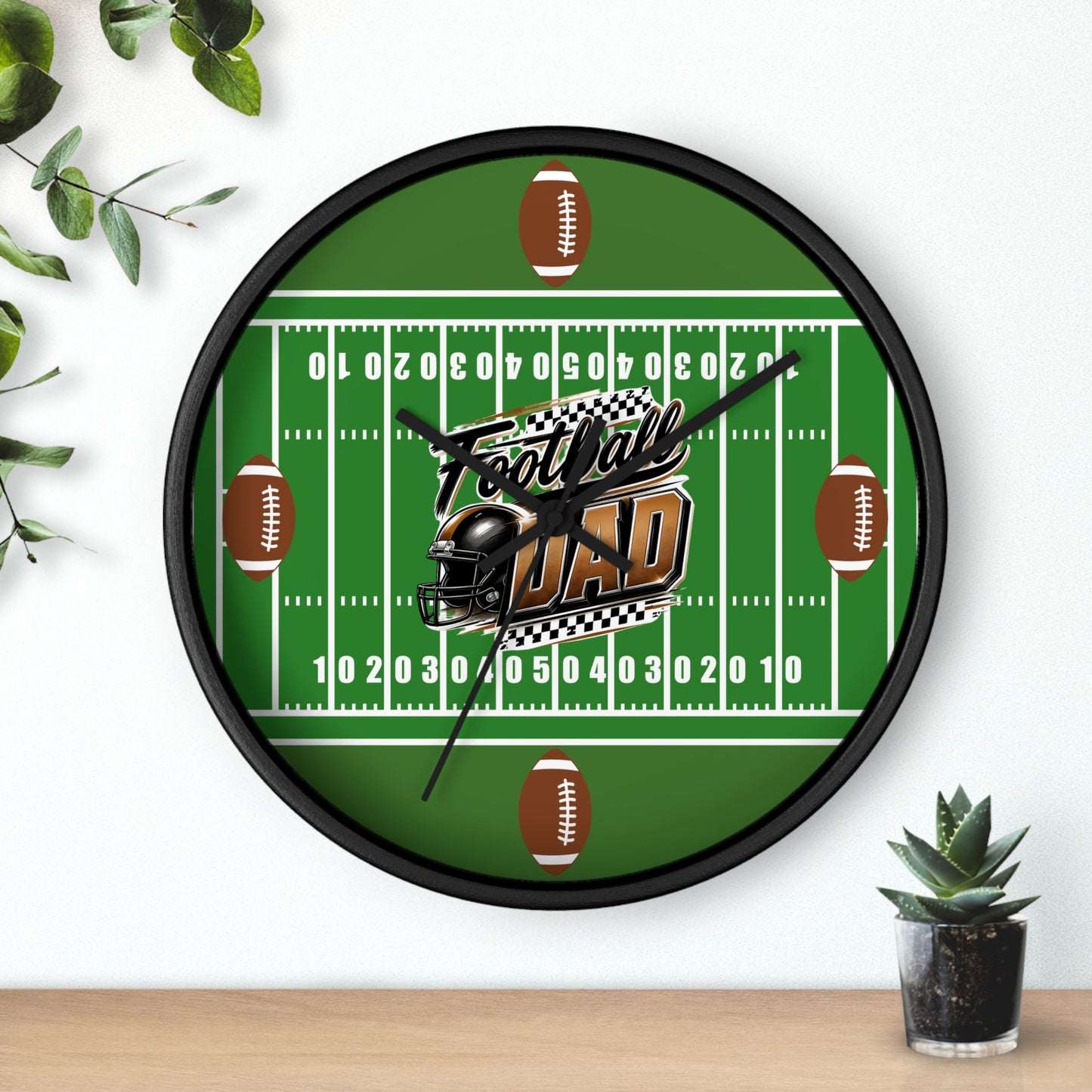 Football Dad Wall Clock — Gridiron Field Design with Helmet & Footballs