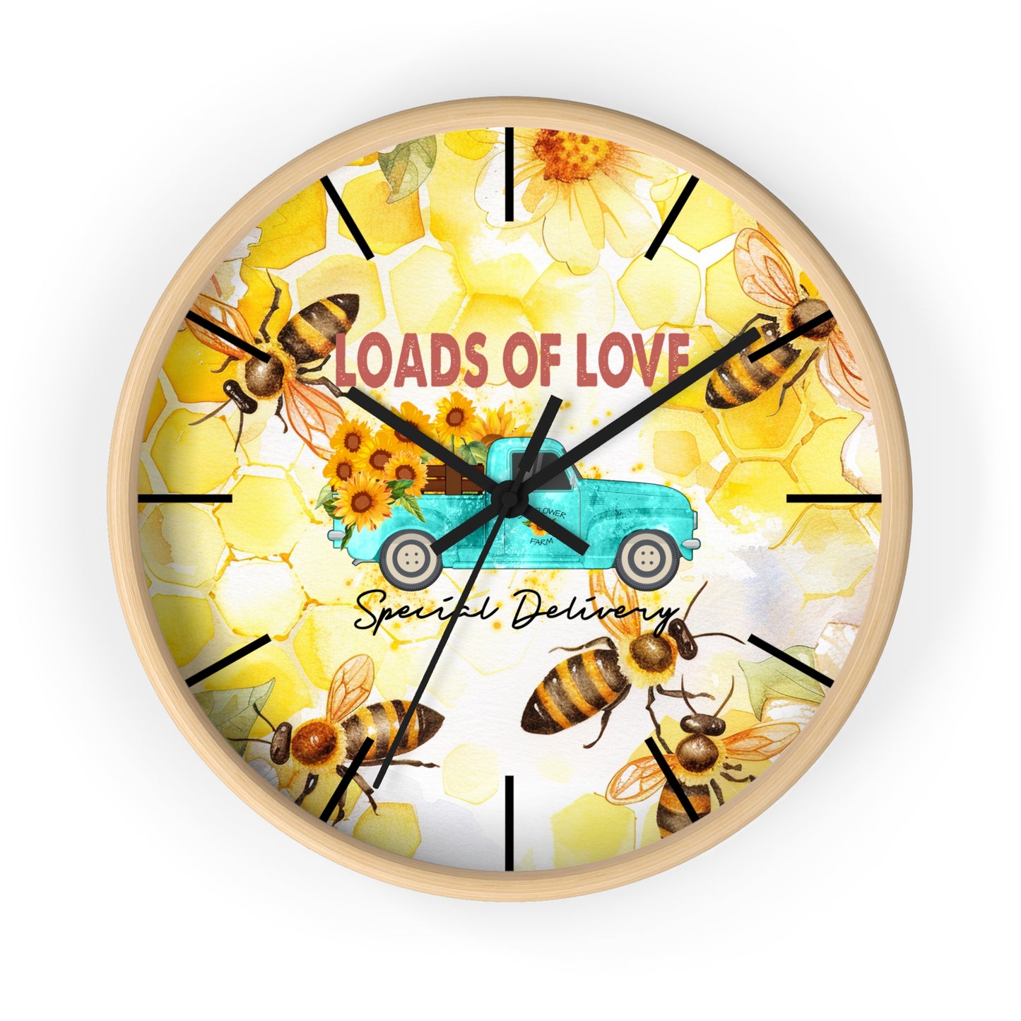 Sunflower Truck Honey Bees Wall Clock - Farmhouse Country Decor