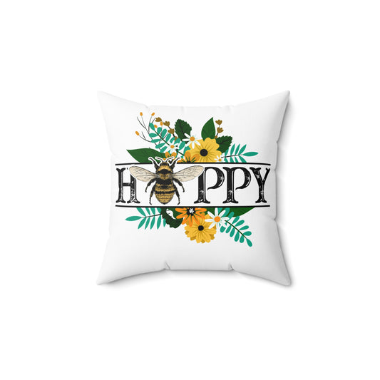 Nature Theme with Bee and Flowers Spun Polyester Square Pillow, Beautiful Home or Office Decor, Great Housewarming or Any Occasion Gift Idea for Anyone