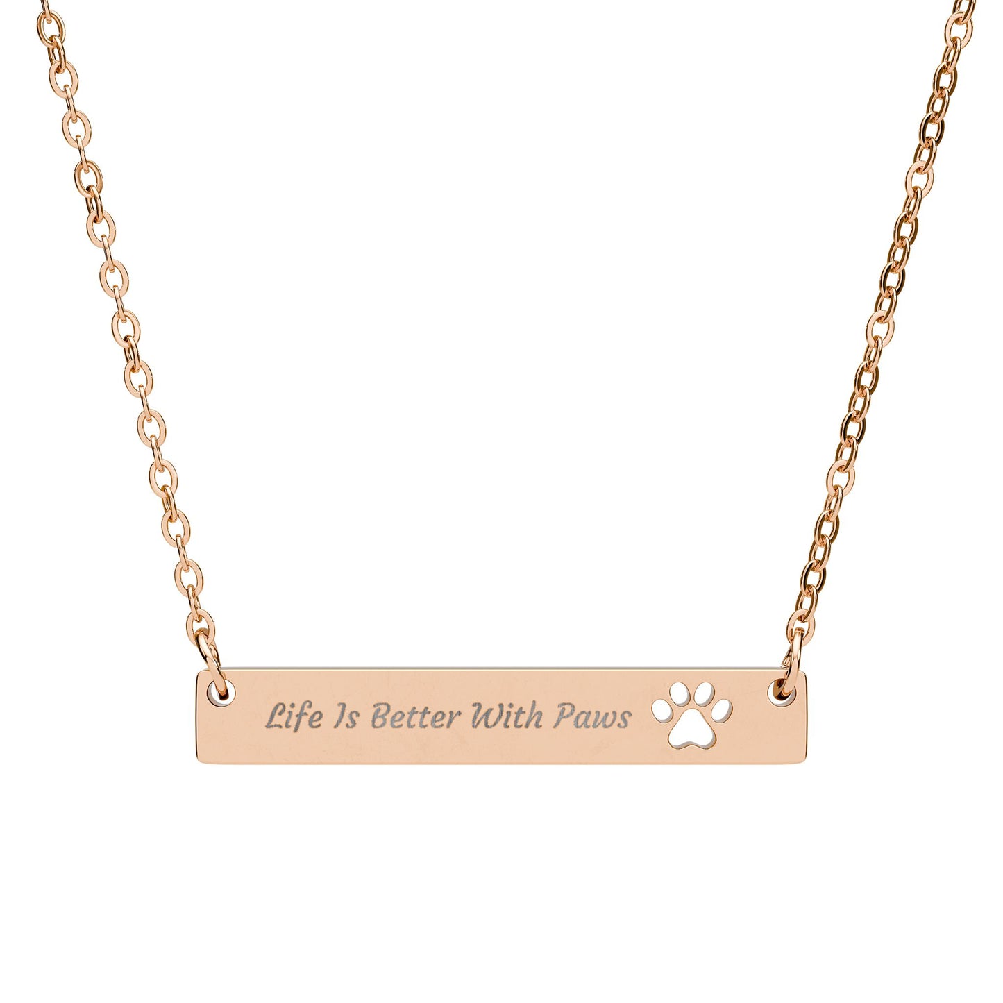 Life Is Better With Paws Necklace - Paw Cutout Bar Pendant Pet Memorial Jewelry