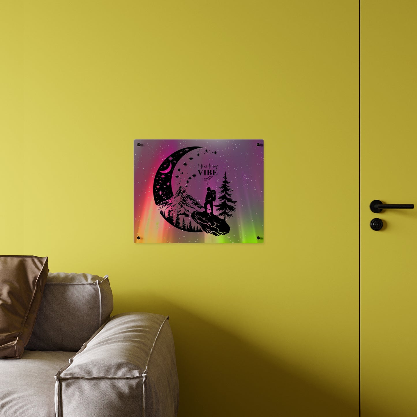 Acrylic Wall Art Panel - Inspirational Quote 'I Decide My Vibe' Hiking Scene