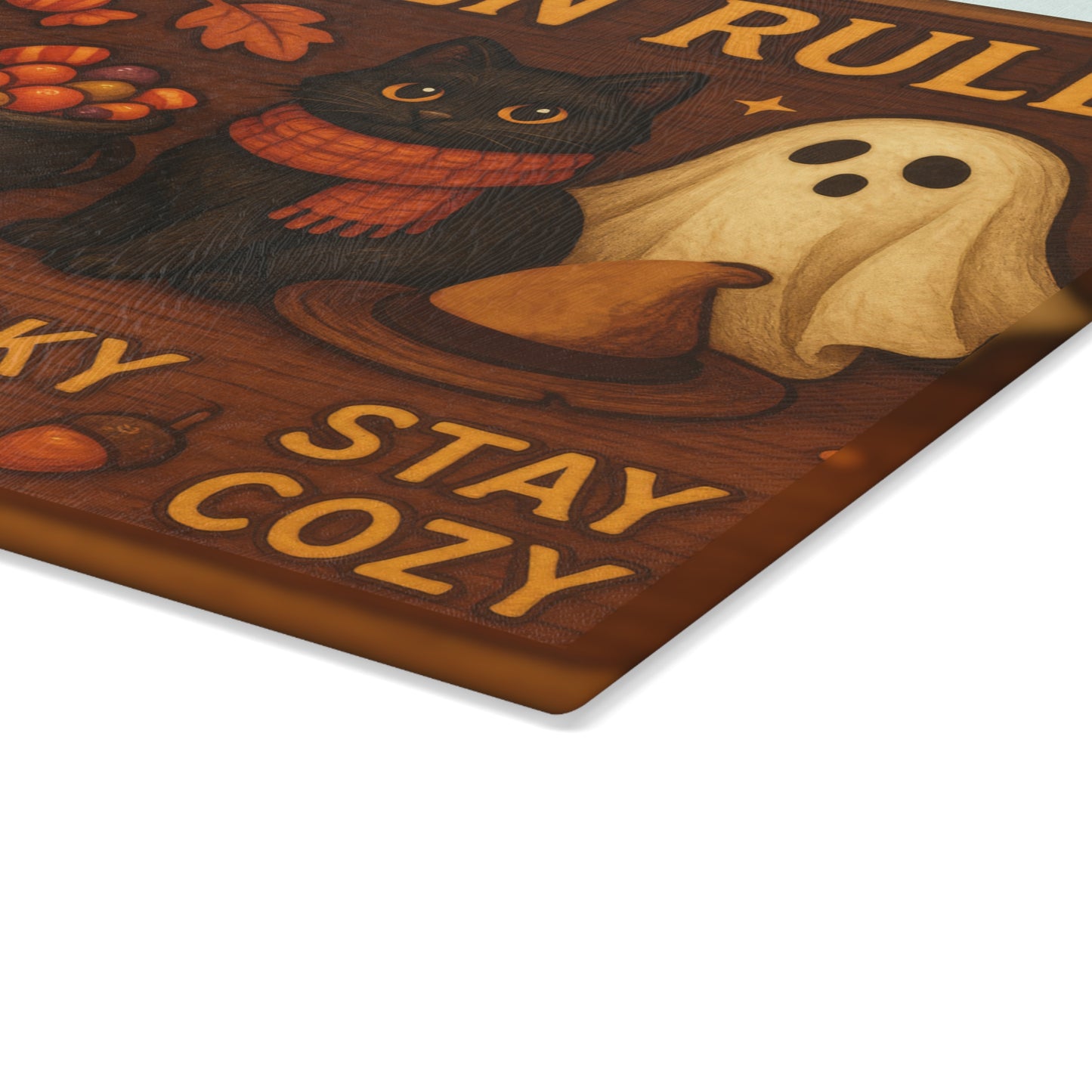 Halloween Rules Glass Cutting Board - Be Sweet, Be Spooky, Stay Cozy