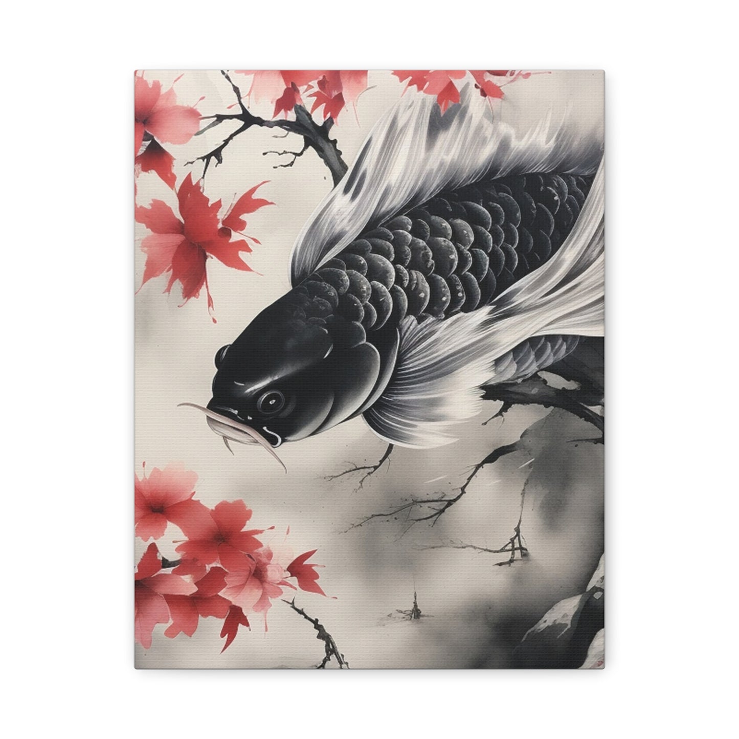 Koi Fish Artwork Canvas Wall Art Print - Elegant Decorative Wall Art with Cherry Blossoms